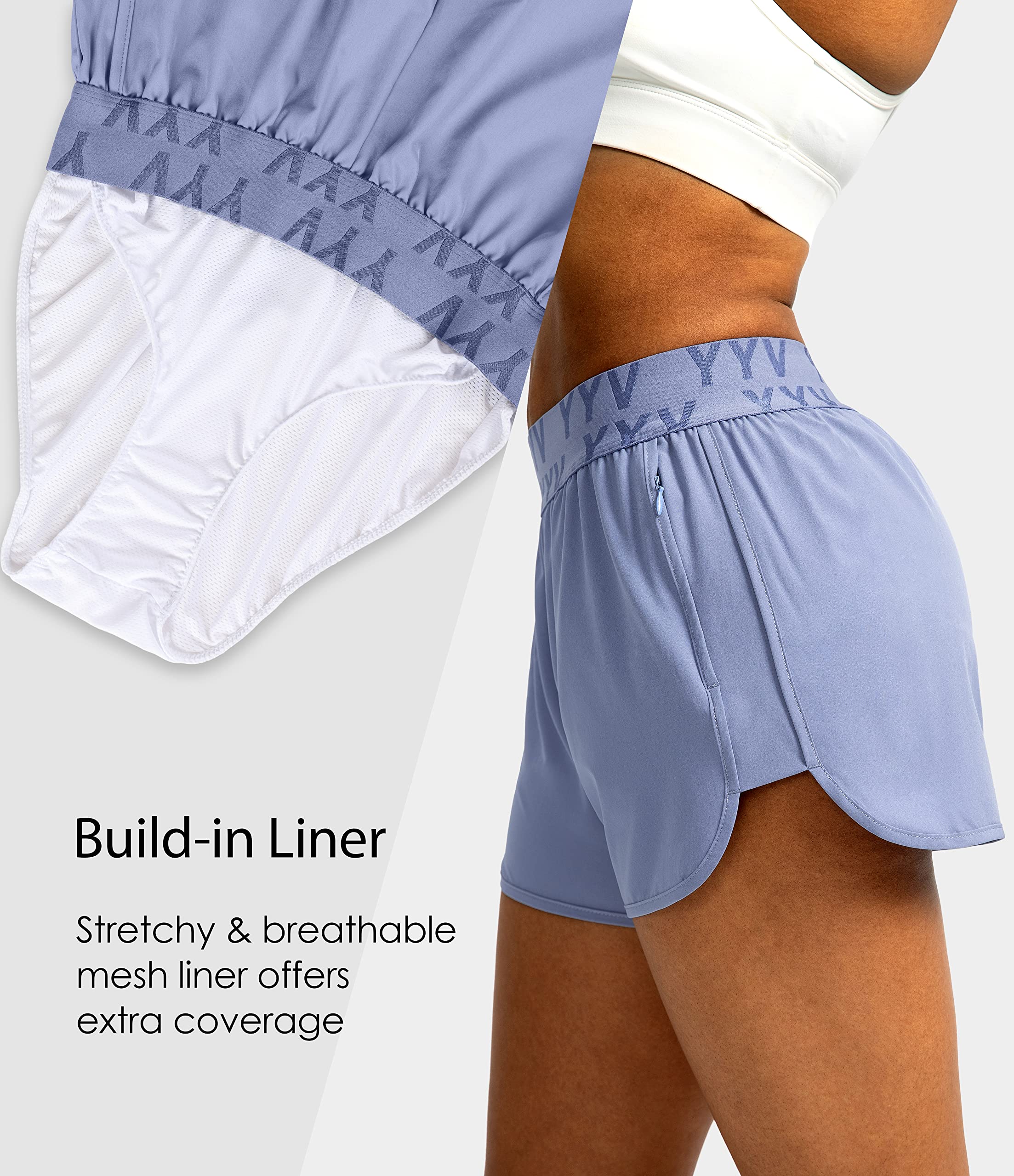 YYV Women's Quick-Dry Running Shorts with Zipper Pockets - High Waist Elastic Gym Shorts with Liner for Workout, Jogging & Yoga | Perfect for Summer Outdoor Sports & Fitness Activities