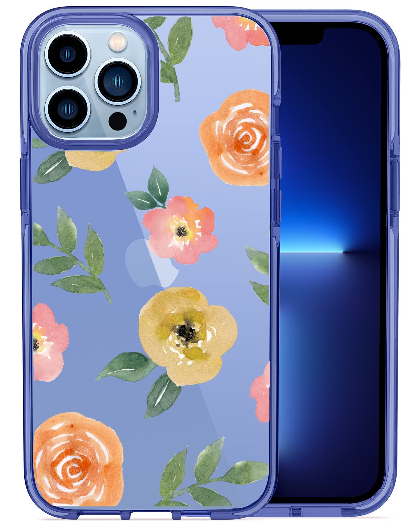 ArtsEvo iPhone 13 Pro Max Case for Women - Shockproof Blue Floral Design with 6.6ft Drop Protection, Raised Edges for Camera & Screen Safety | Perfect for Everyday Use, Work & Outdoor Activities