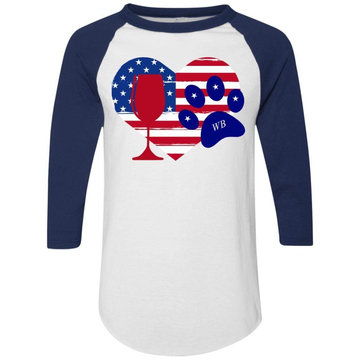 WineyBitches.Co American Wine Paw Heart Colorblock Raglan Jersey - Soft & Stylish Women's Baseball Tee for Casual Wear, Wine Tasting & Pet Lovers
