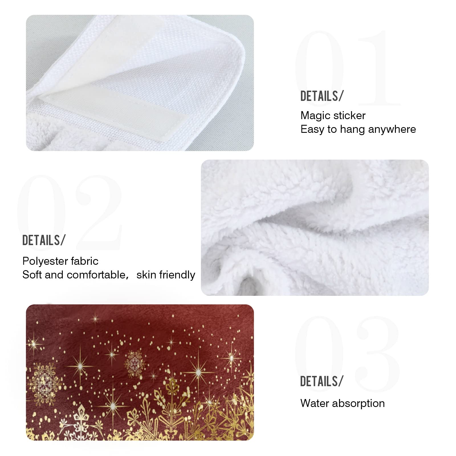 Premium Gold Santa Sleigh Christmas Kitchen Towels Set of 2 - Soft Absorbent Reindeer Hand Towels with Hanging Loop - Holiday Dishcloths for Bathroom, Kitchen & Festive Home Decor
