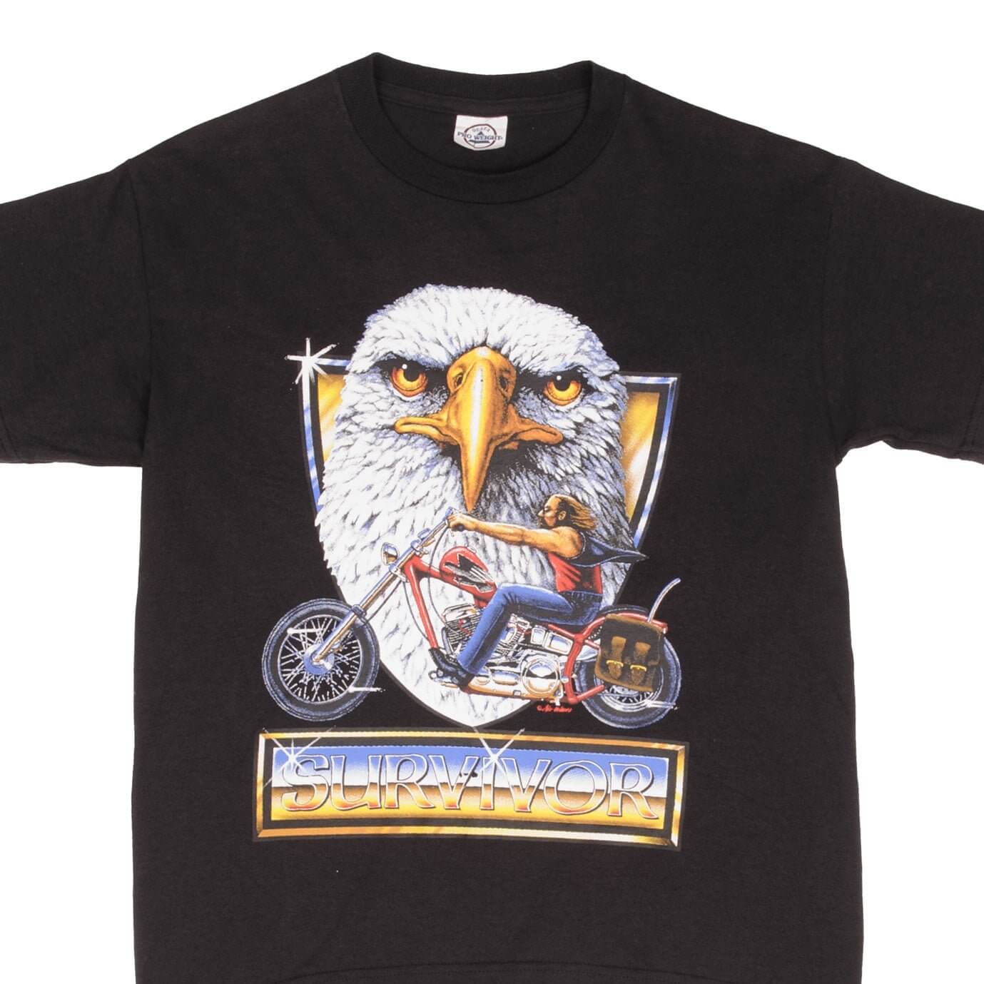 Vintage 90s Eagle Survivor Bike Graphic T-Shirt - Large Youth (14/16) - Retro Cycling Tee for Men & Women - Perfect for Casual Wear, Biking Enthusiasts & Vintage Fashion Lovers