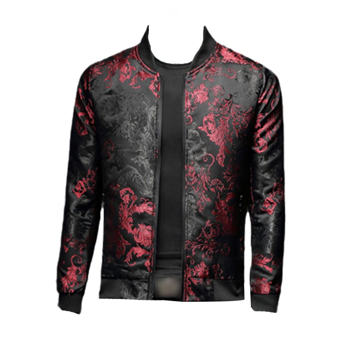 Vintage Floral Embroidered Jacquard Bomber Jacket for Men - Slim Fit Printed Spring Jacket, Red XXL - Perfect for Casual Outings, Streetwear Fashion & Spring Layering