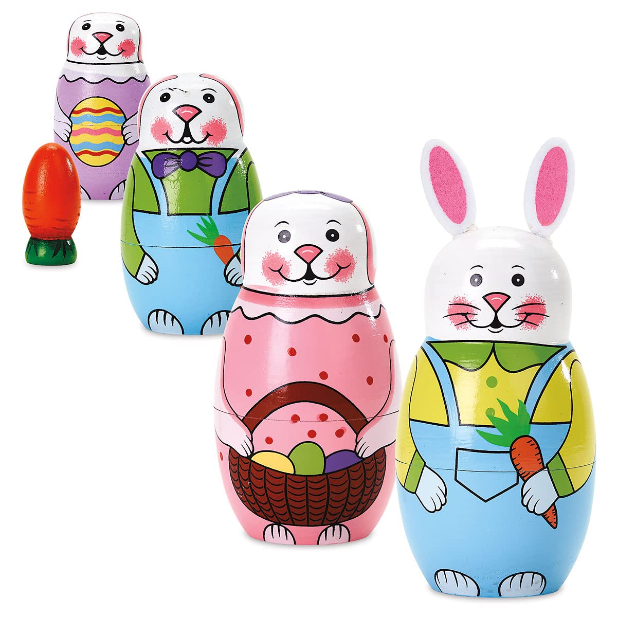Hand Painted Wooden Easter Bunny Nesting Doll Set - 6 Inch Tall Russian Matryoshka Toys (Set of 5) - Spring Home Decor, Holiday Table Centerpiece for Easter Celebrations & Seasonal Display