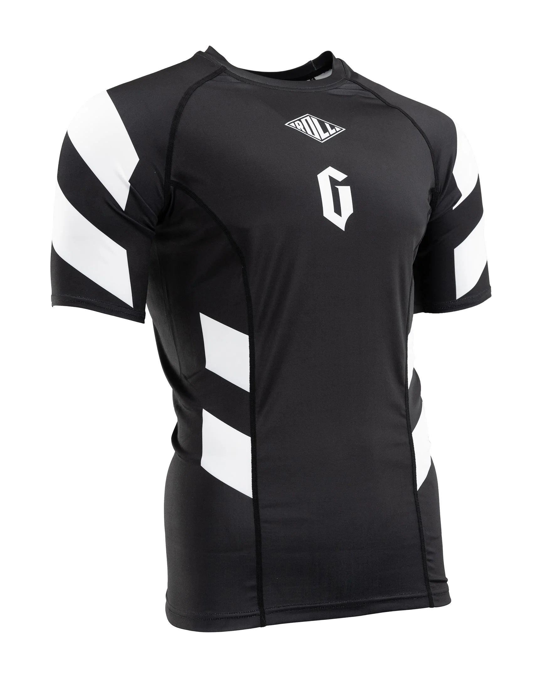 GAMENESS RASHGUARD PRO RANK Short Sleeve Black/White - Premium BJJ Rash Guard for MMA, Grappling & Training