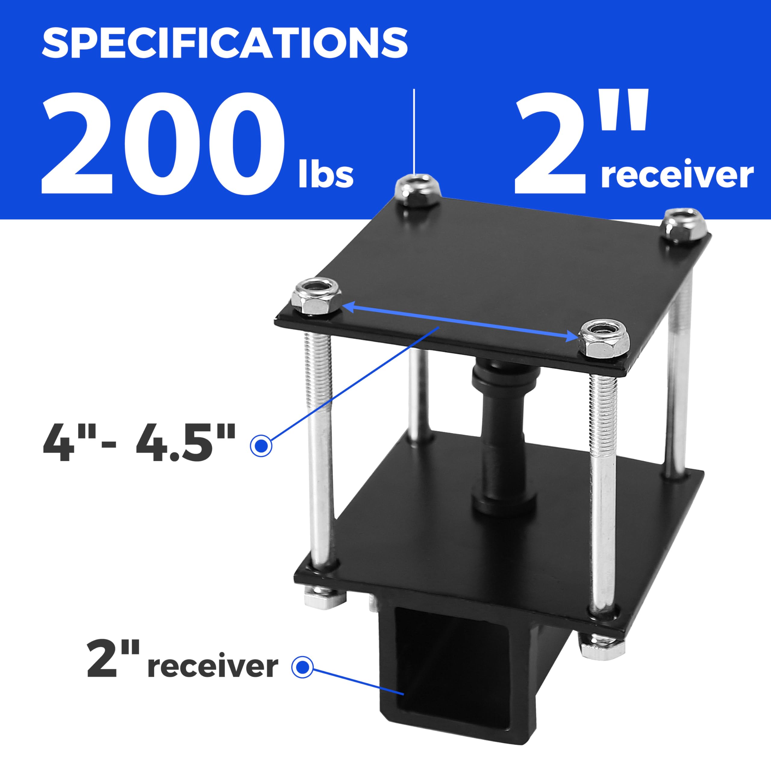 2 Inch RV Bumper Hitch Receiver Adapter for 4-4.5 Inch Bumper - Heavy Duty 200LBS Capacity for Trailer, Cargo Carrier & Bike Racks - Perfect for Camping, Road Trips & Outdoor Adventures