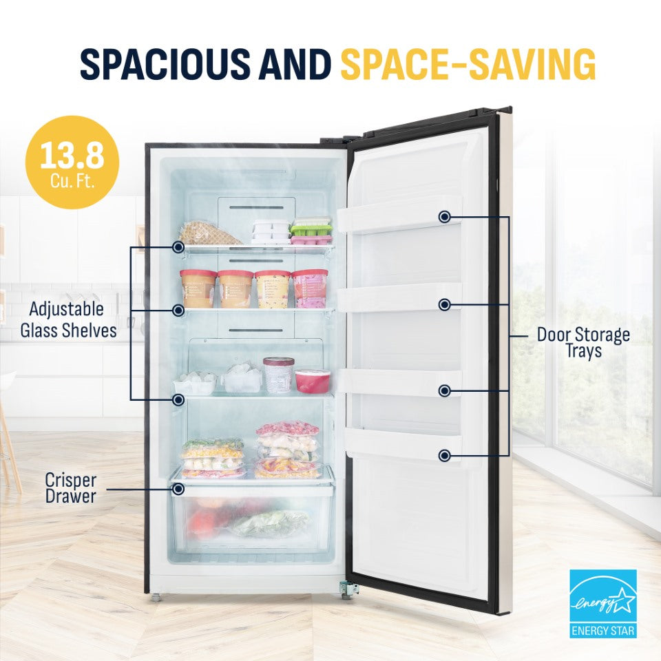 Newair® 13.8 Cu. Ft. Stainless Steel Upright Freezer - Energy Efficient Deep Freezer for Home, Restaurant & Commercial Use - Perfect for Storing Meat, Frozen Foods & Bulk Groceries