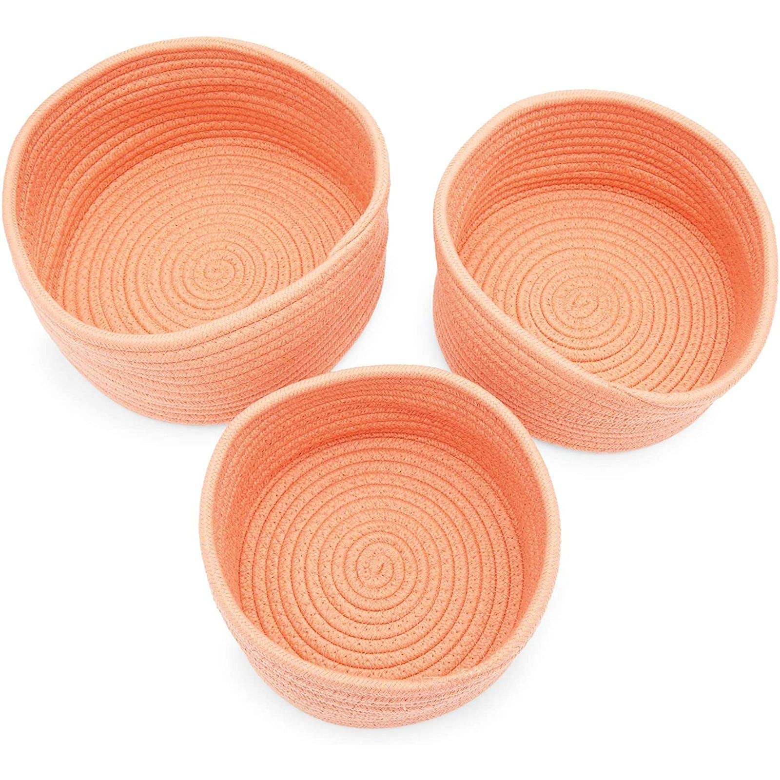 Farmlyn Creek Cotton Woven Storage Baskets - Peach Home Organizer Set (3 Sizes, 3 Pack) | Perfect for Closet, Bathroom & Nursery Organization