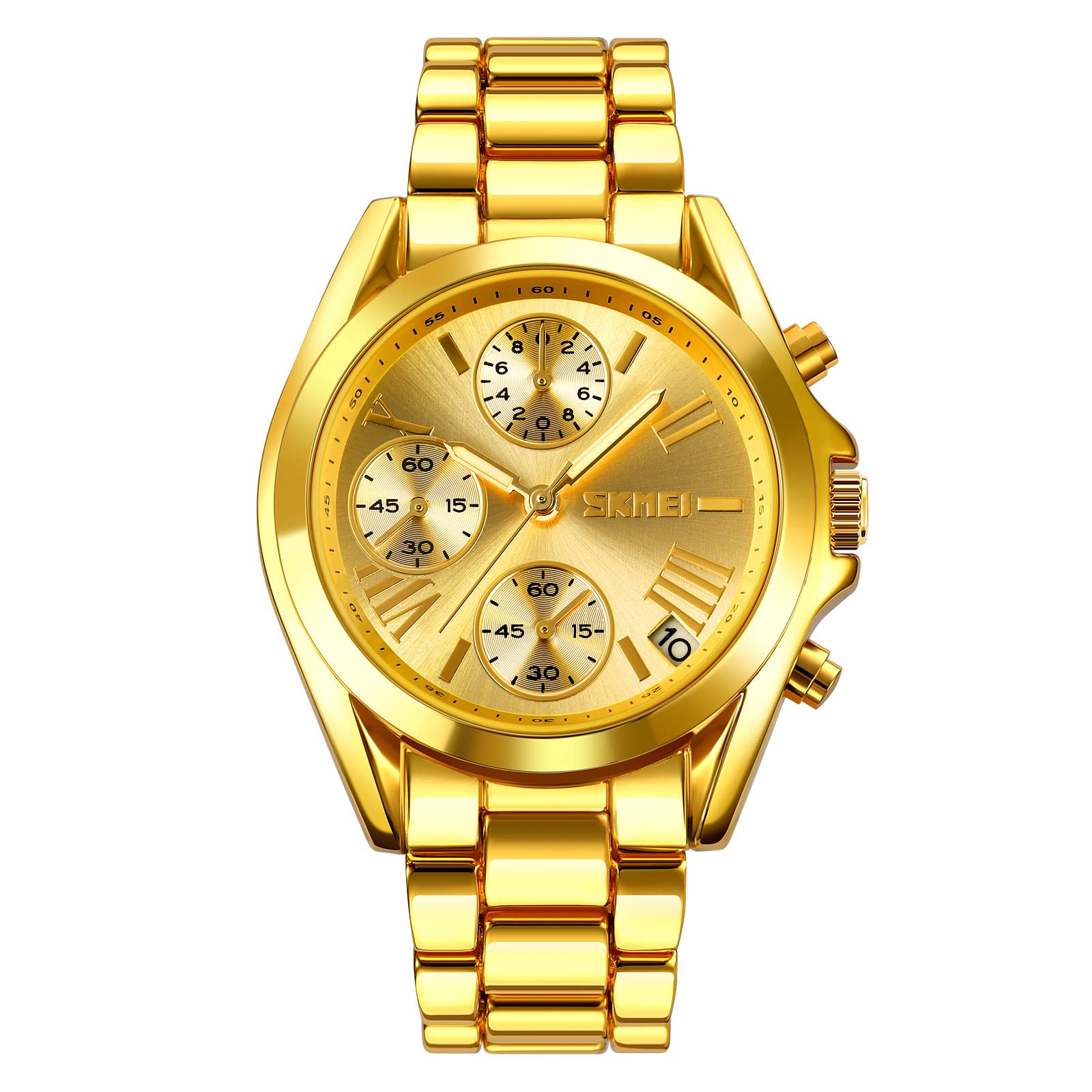 SKMEI Chronograph Watch for Men & Women - Waterproof Analog Quartz with Stainless Steel Band - Perfect for Business & Casual Wear