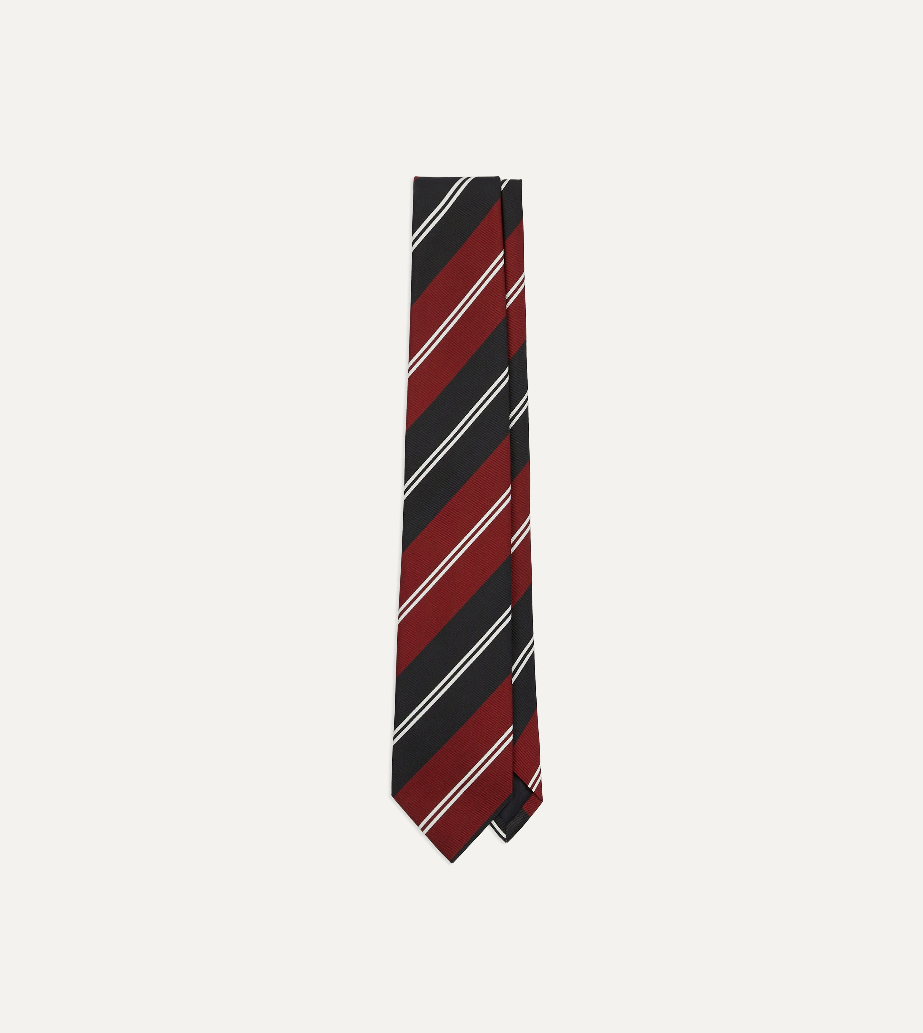 Premium Red, Navy & White Regimental Stripe Silk Tie with Mogador Tip - Perfect for Business Meetings, Weddings & Formal Events
