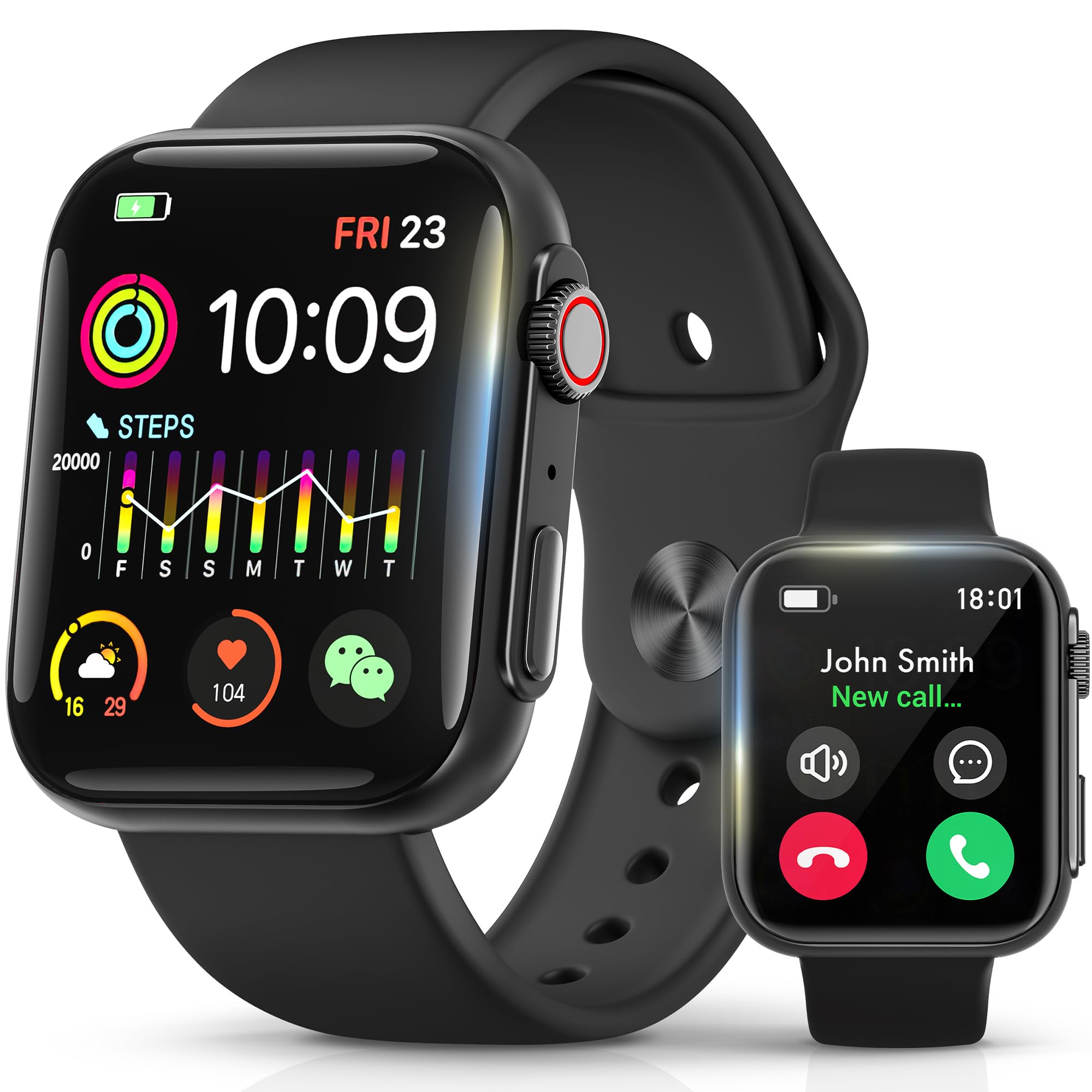Smart Watch for Men & Women - 49mm Fitness Tracker with Call Function, 120+ Sports Modes, 24/7 Heart Rate, SpO2 & Sleep Monitor, Step & Calorie Counter, Water Resistant for iPhone & Android (Black) - Perfect for Workouts, Running & Daily Health Tracking
