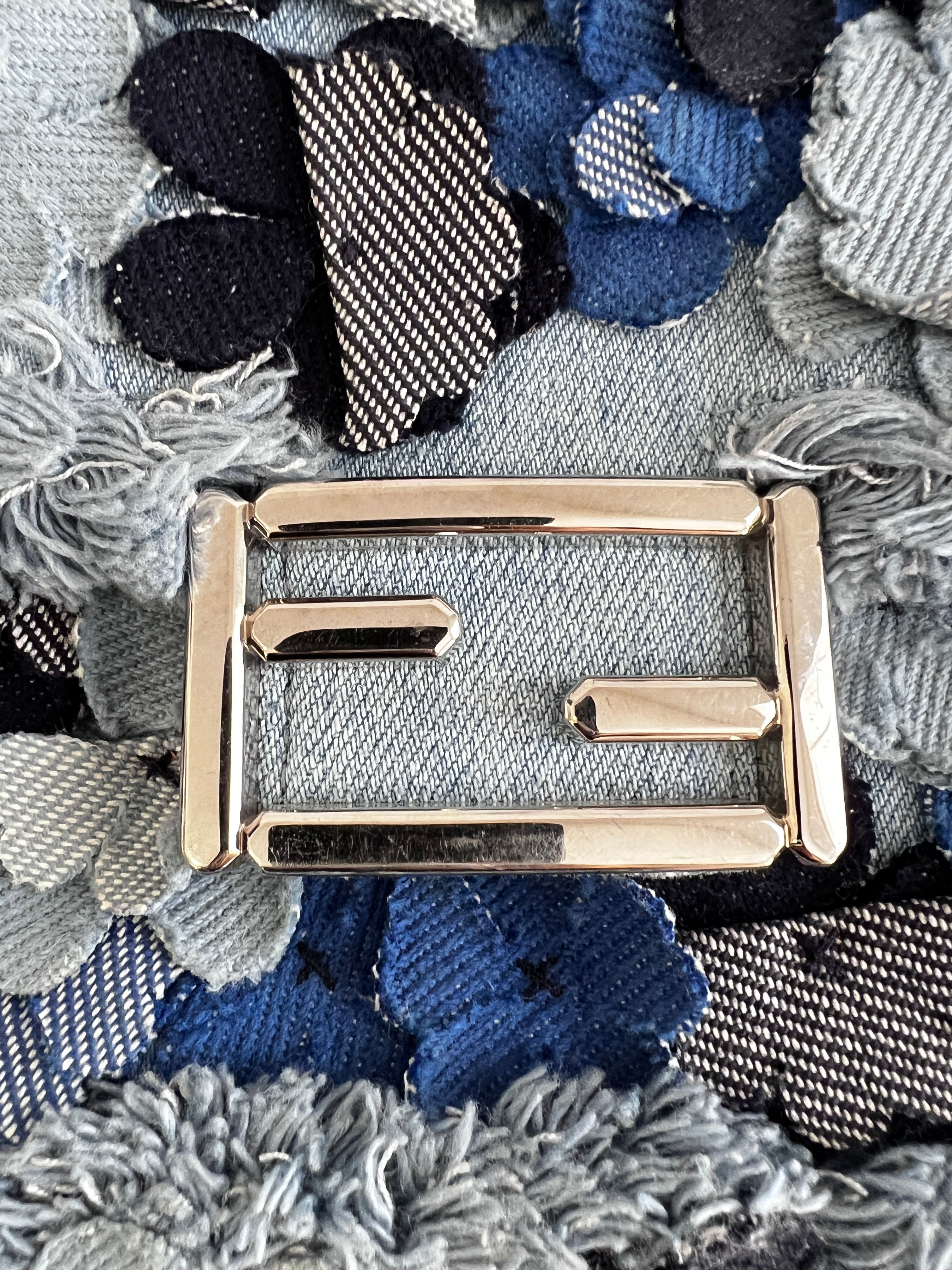 Fendi 3D Floral Embroidered Denim Baguette Bag - Stylish Crossbody Purse for Women, Perfect for Date Night & Special Occasions