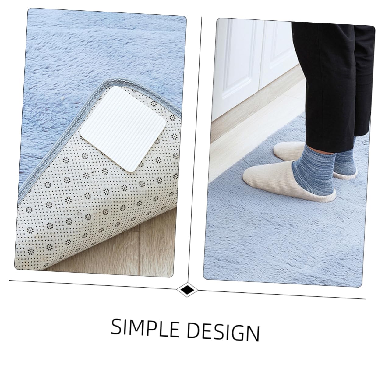 VOSAREA 4-Pack Washable Non-Slip Carpet Tape - Anti-Curl Rug Gripper Pads, White Non-Woven Fabric, No Residue for Hardwood & Tile Floors - Perfect for Runners, Area Rugs & Carpets in Living Room, Bedroom & Hallway