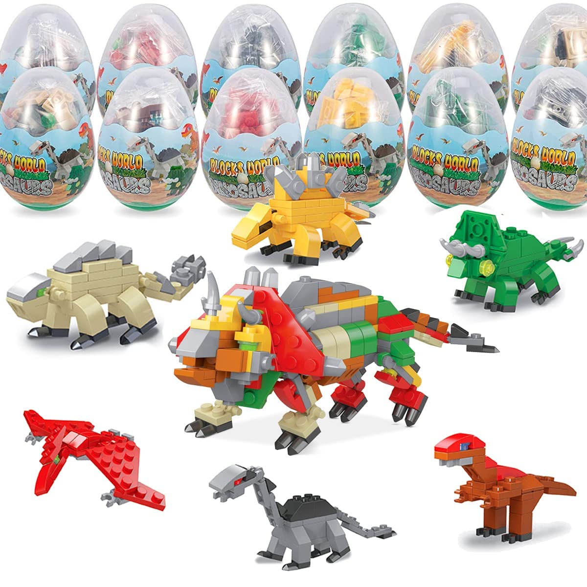12 Pack Mini Dinosaur Building Block Sets - 6 in 1 STEM Educational Toys for Kids, Creative Construction Eggs with Party Favors for Birthday Goodie Bags | Perfect for Classroom Rewards, STEM Learning Activities & Birthday Party Gifts