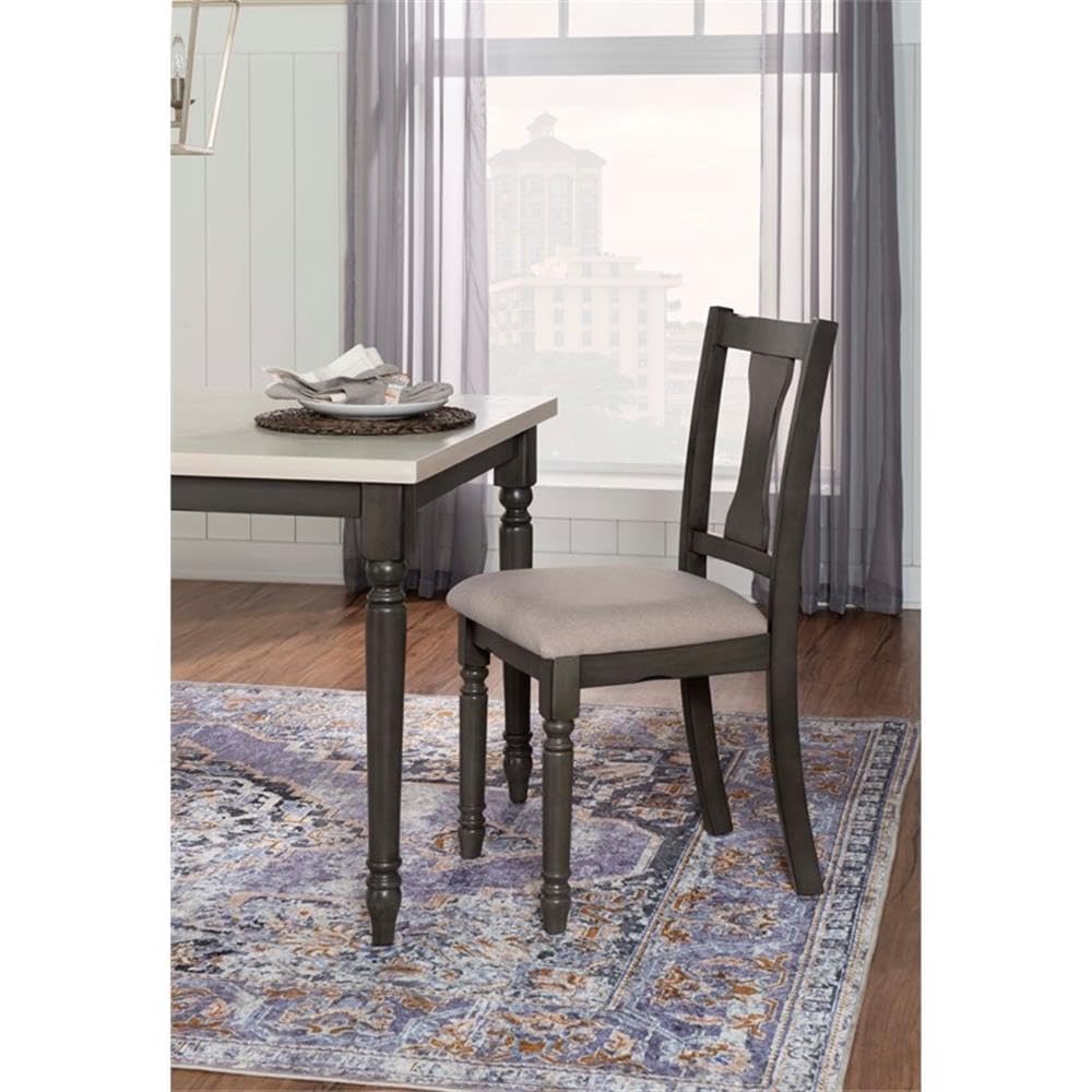 Pemberly Row Transitional Wood Dining Chairs Set of 2 - Gray Upholstered Side Chairs for Kitchen, Dining Room & Office - Comfortable Modern Accent Chairs