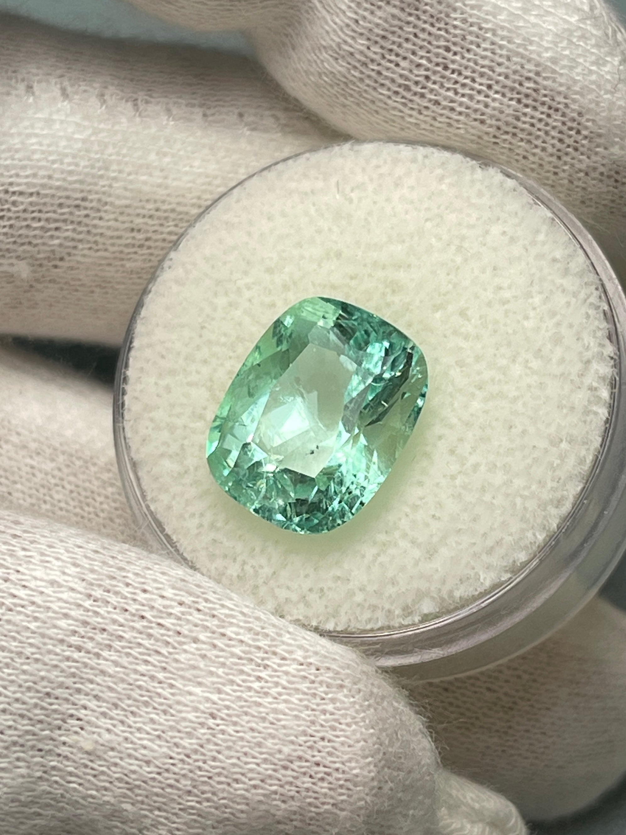 5.96 Carat 13x10mm Natural Colombian Emerald - Seafoam Green with Freckles, Elongated Cushion Cut Loose Gemstone for Jewelry Making, Engagement Rings & Custom Designs