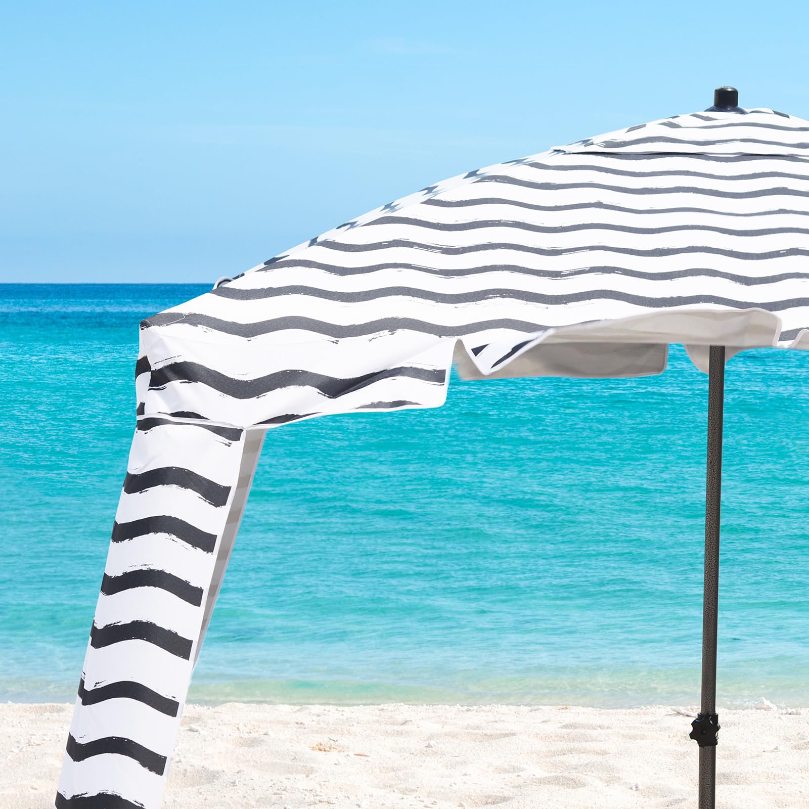 UPF 100+ Beach Cabana Tent with Foldable Camping Table - 6'x6' Portable Sun Shelter, Waterproof UV Protection Canopy with Attachable Walls for Family Beach Outings, Camping & Outdoor Events (Black Wave)