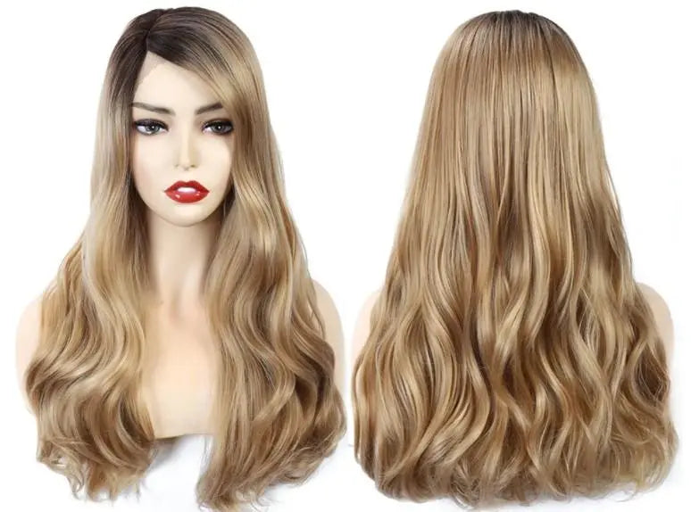 Carly Ombre Wavy Long Lace Front Wig - Black, Brown, Blonde | Natural Looking Synthetic Hair for Cosplay, Daily Wear & Special Occasions