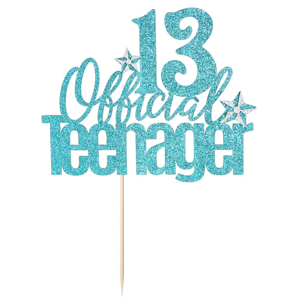 13th Birthday Cake Topper - Official Teenager Cake Decoration for Boys & Girls | Hello 13 & Cheers to 13 Years Party Supplies | Perfect for 13th Birthday Cakes, Cupcakes & Dessert Tables (Blue)