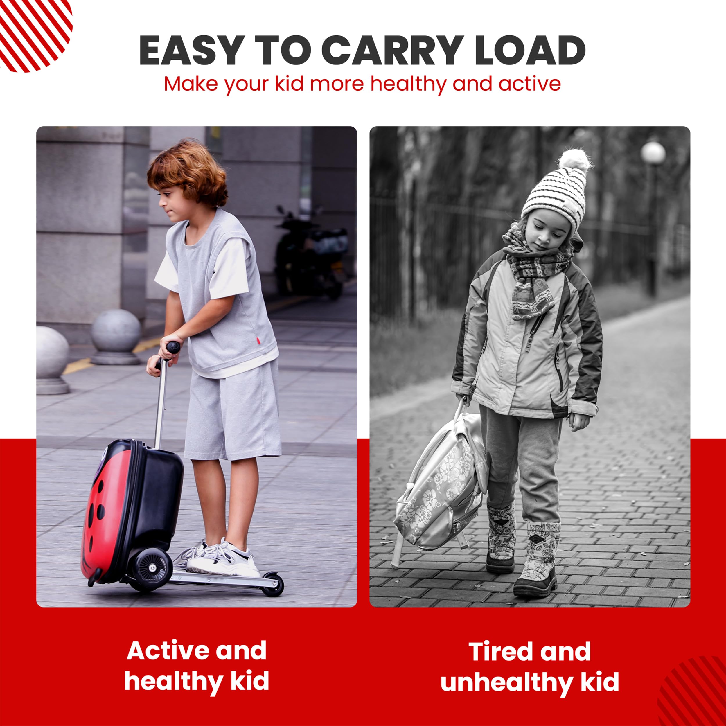 Ladybug Kids Scooter Suitcase - Foldable Ride-On Luggage with Wheels for Travel | Multifunctional Children's Carry-On with Strong Grip, Easy Locks & Smooth Zippers | 110LB Capacity | Perfect for Airports, Family Trips & School Commutes