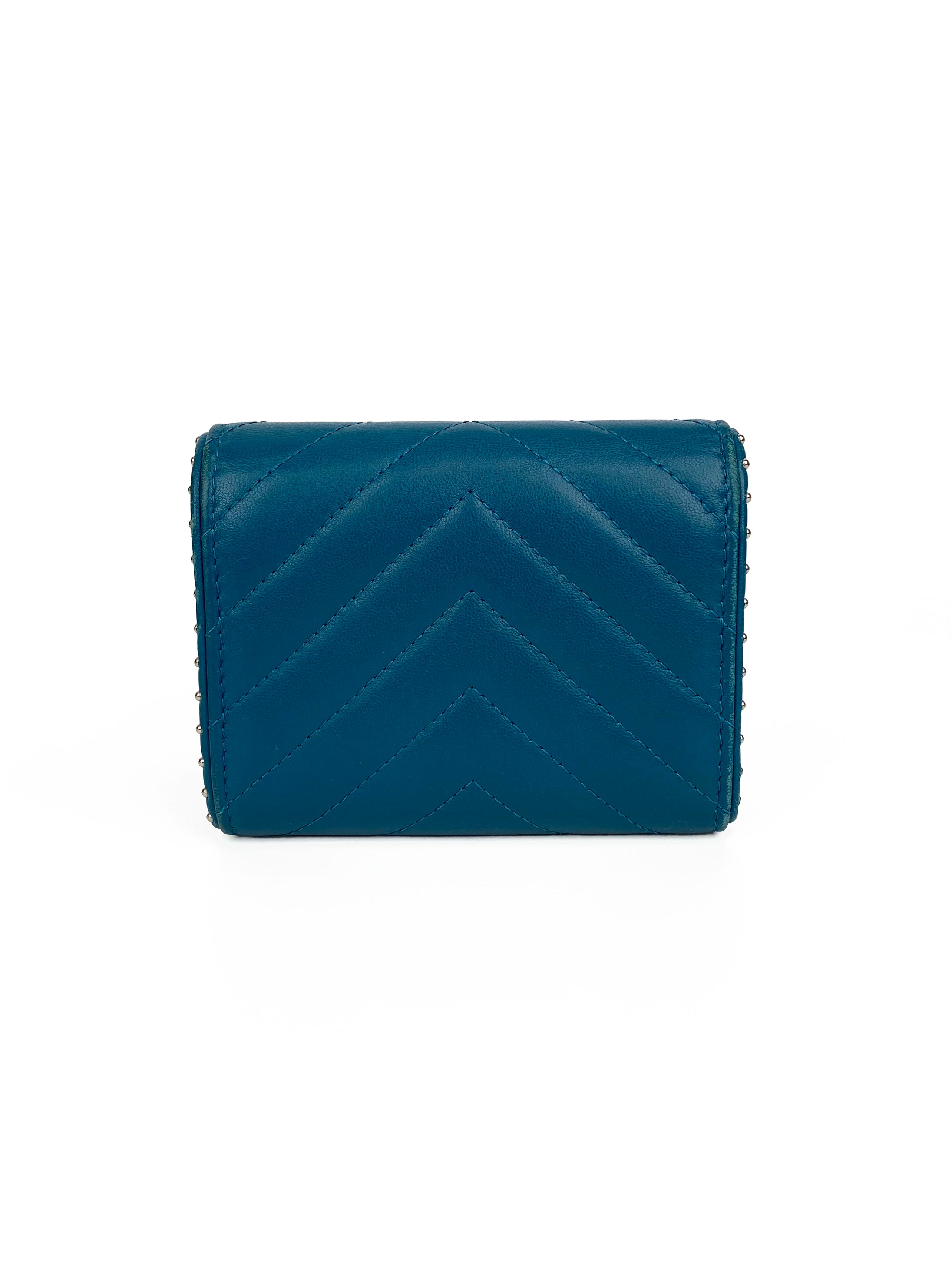 Chanel Teal Chevron Studded Wallet for Women - Luxury Designer Leather Card Holder with Studded Details - Perfect for Everyday Use, Travel & Gifting