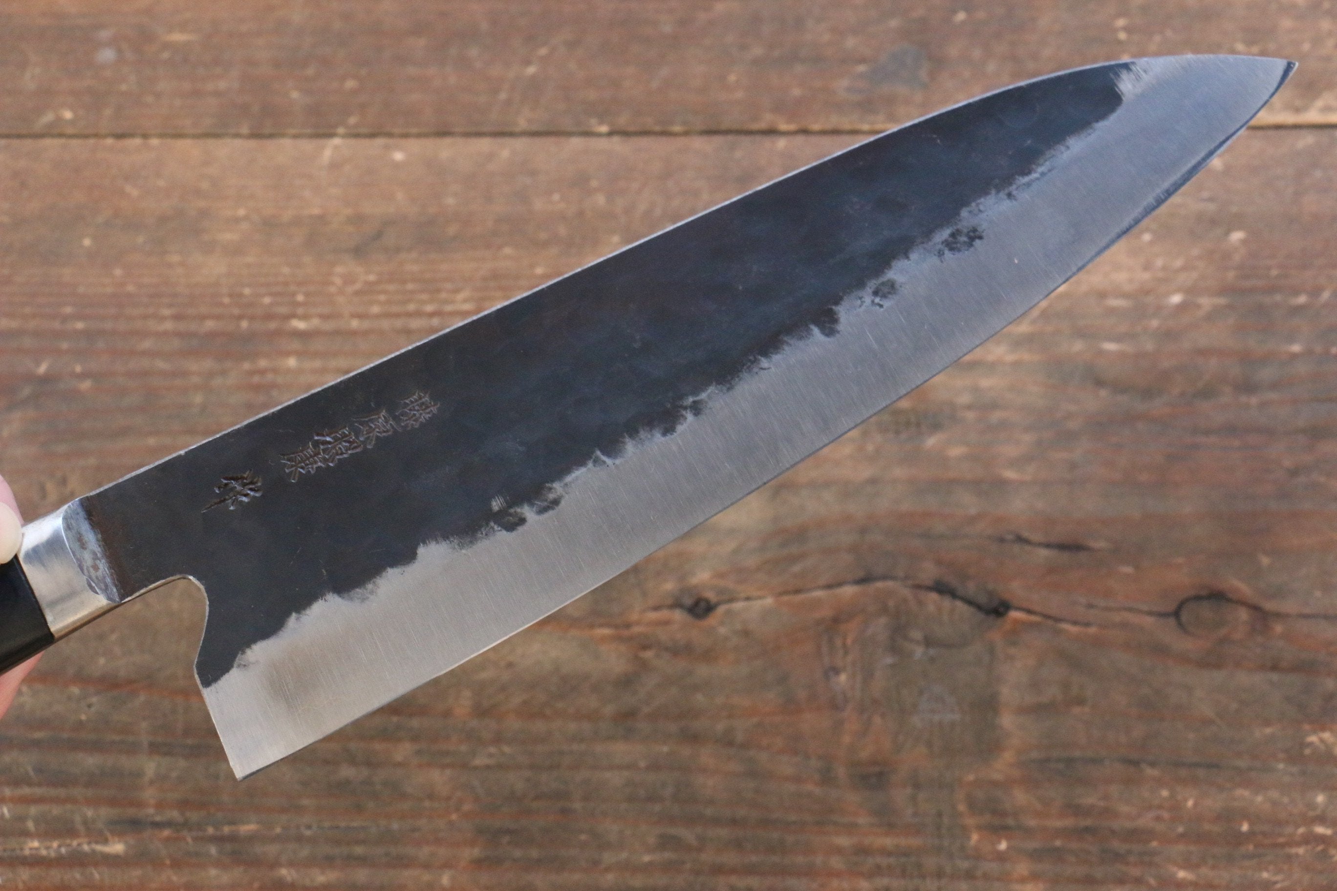Fujiwara Teruyasu Denka Blue Super Black Gyuto Knife 210mm - High-Carbon Steel Blade with Black Pakka Wood Handle - Perfect for Sushi, Meat Slicing & Professional Kitchen Use