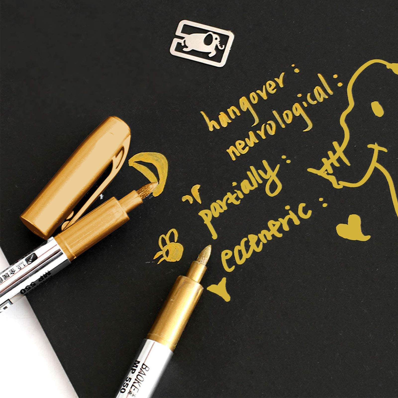 Whaline 8-Piece Metallic Gold Permanent Marker Pens Set - Fine Tip Drawing Pens for Card Making, Scrapbooking, Art Crafts, Wedding Guest Books & DIY Projects - Perfect for School, Office & Creative Gift Giving
