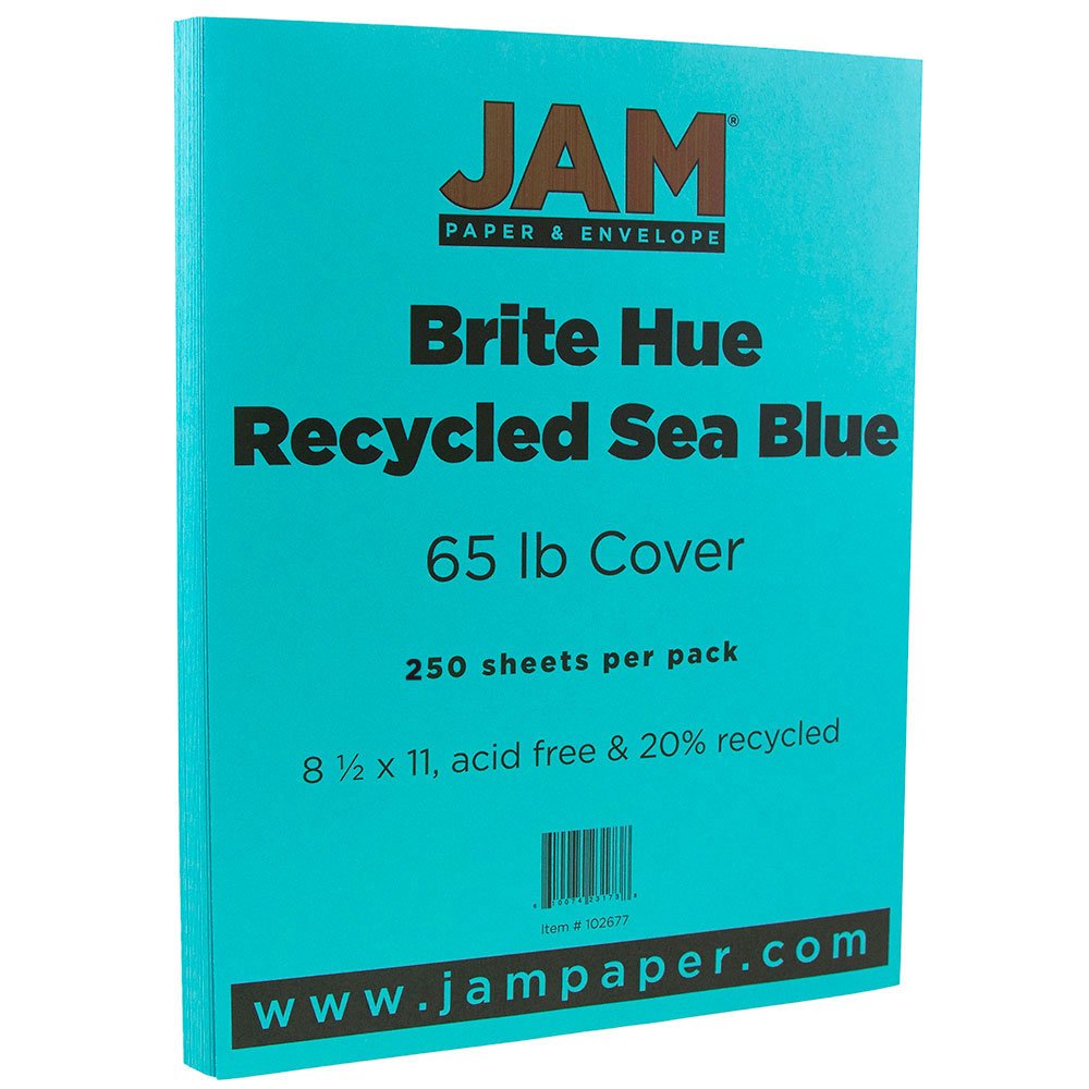 JAM PAPER Colored 65lb Cardstock Paper - 8.5 x 11 Inches Cover Stock - 176 GSM Heavyweight - Sea Blue Recycled - 250 Sheets per Ream - Perfect for Scrapbooking, Card Making & DIY Crafts