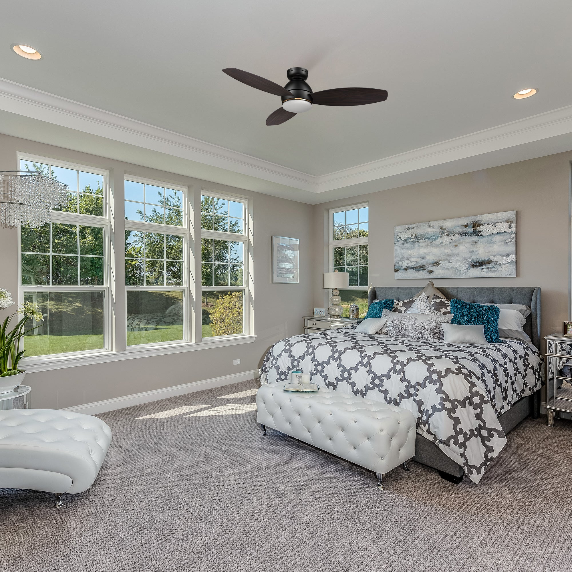 Bretton II 48 Inch Low Profile Smart Ceiling Fan with LED Light and Remote Control - Perfect for Bedroom, Living Room, Patio & Outdoor Spaces