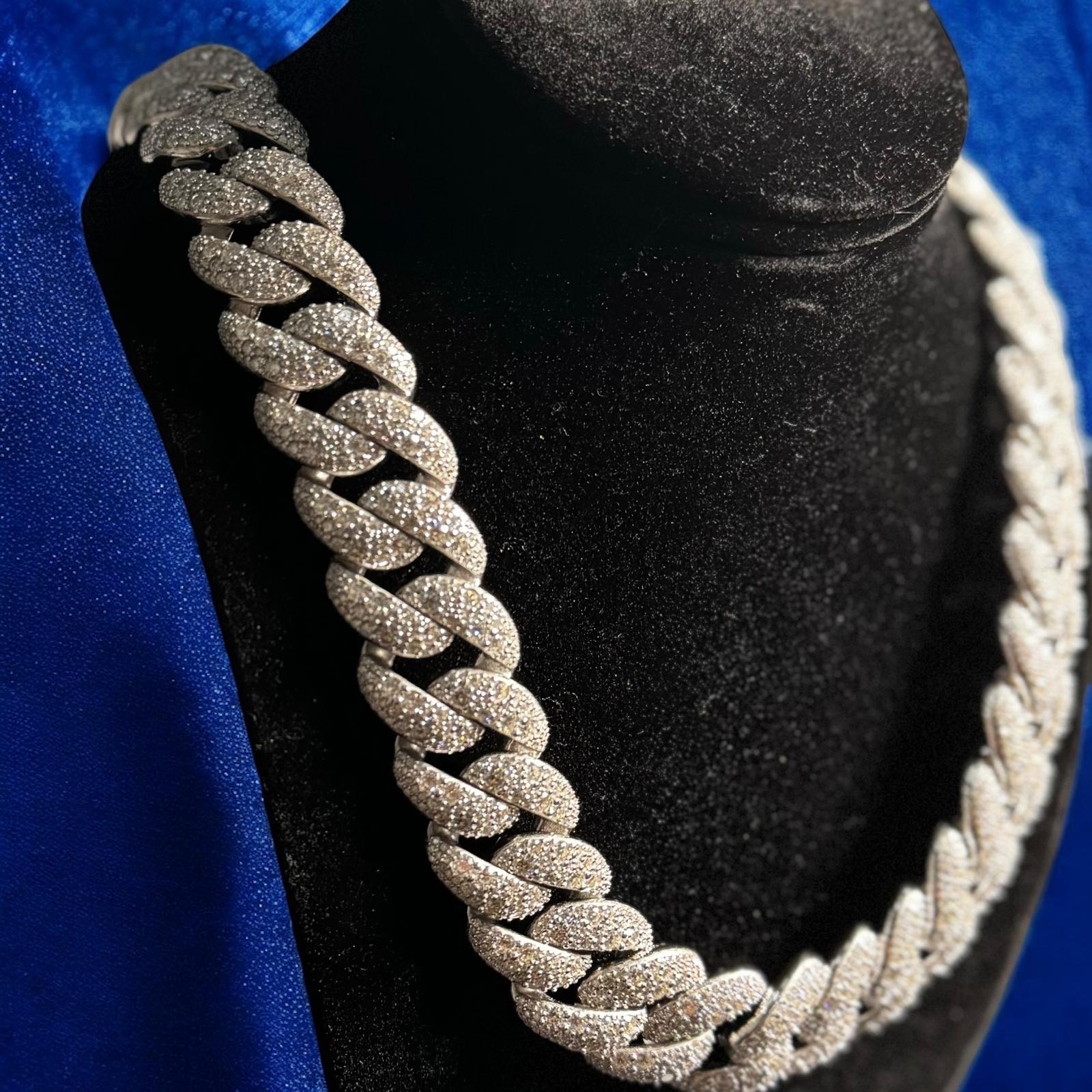 23mm Moissanite Mosaic Cuban Chain 925 Sterling Silver Men's Necklace - Perfect for Gifts, Weddings & Everyday Luxury Jewelry