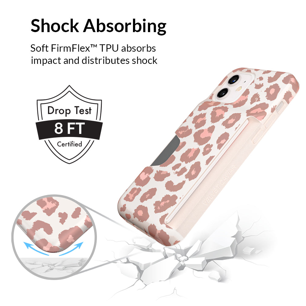 Blush Leopard Print iPhone Wallet Case - Slim Protective Cover with Card Holder for iPhone 12/13/14 Pro Max | Perfect for Travel, Shopping & Everyday Use