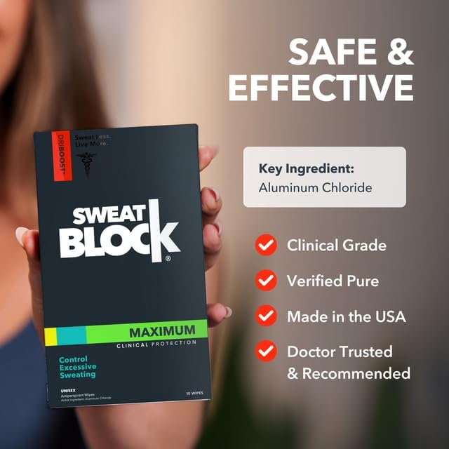 SweatBlock Clinical Strength Antiperspirant Wipes for Hyperhidrosis - 7 Days Sweat Protection per Wipe - Dermatologist Tested for Men, Women & Teens - 30 Count Pack - Ideal for Gym, Work & Social Events