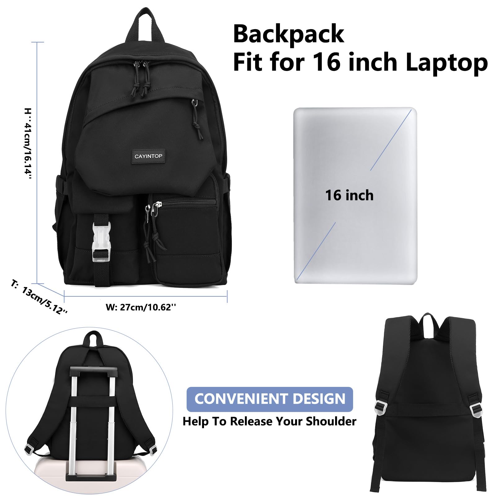 Stylish Black School Backpack for Students - 15.6 Inch Laptop Backpack with USB Charging Port for Women, Girls, Teens & Boys | Perfect for College, Work & Travel