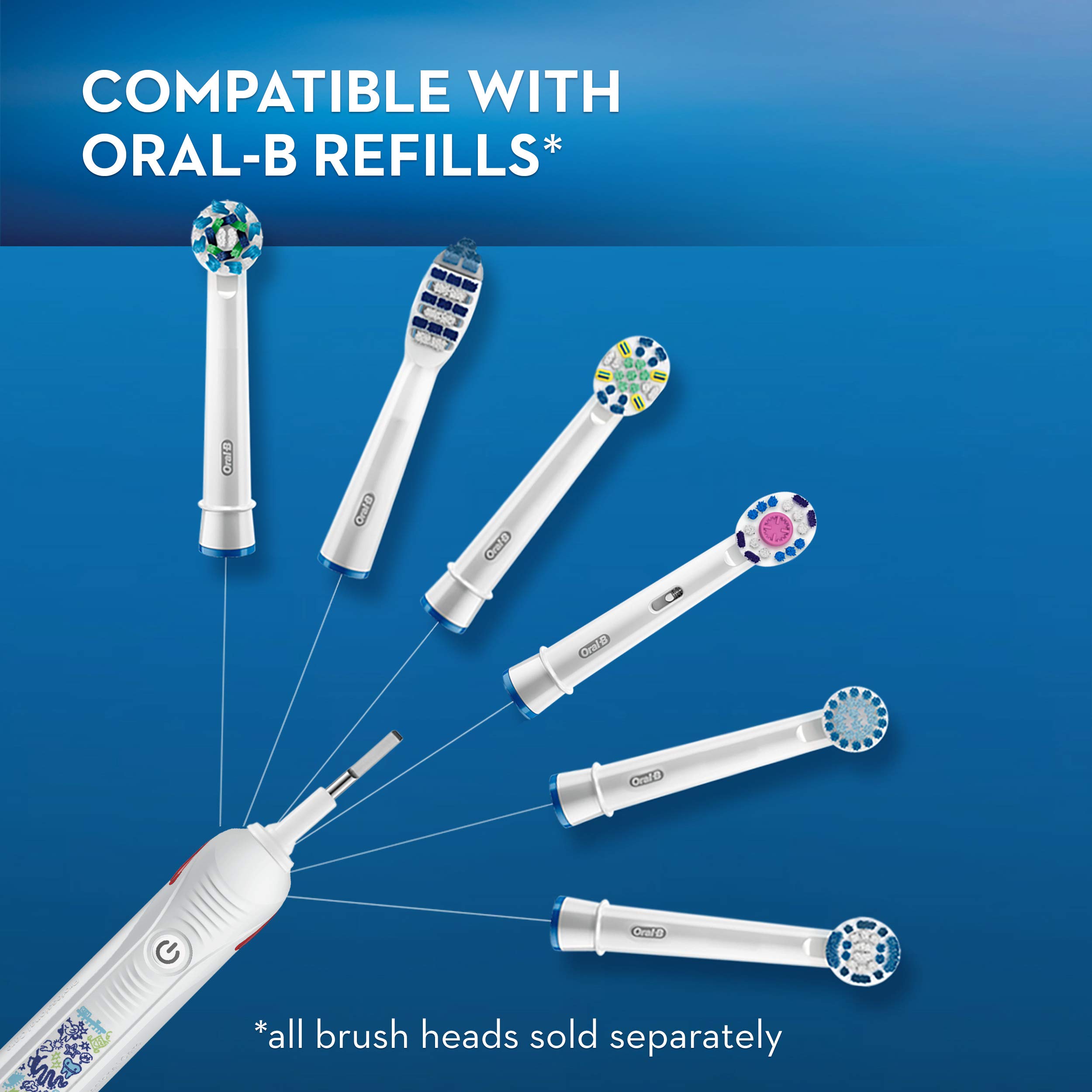 Oral-B Kids Electric Toothbrush with Pressure Sensor & Timer - Rechargeable Toothbrush with 2 Brush Heads - Fun Galaxy Design for Children's Dental Care - Perfect for Home & Travel Use