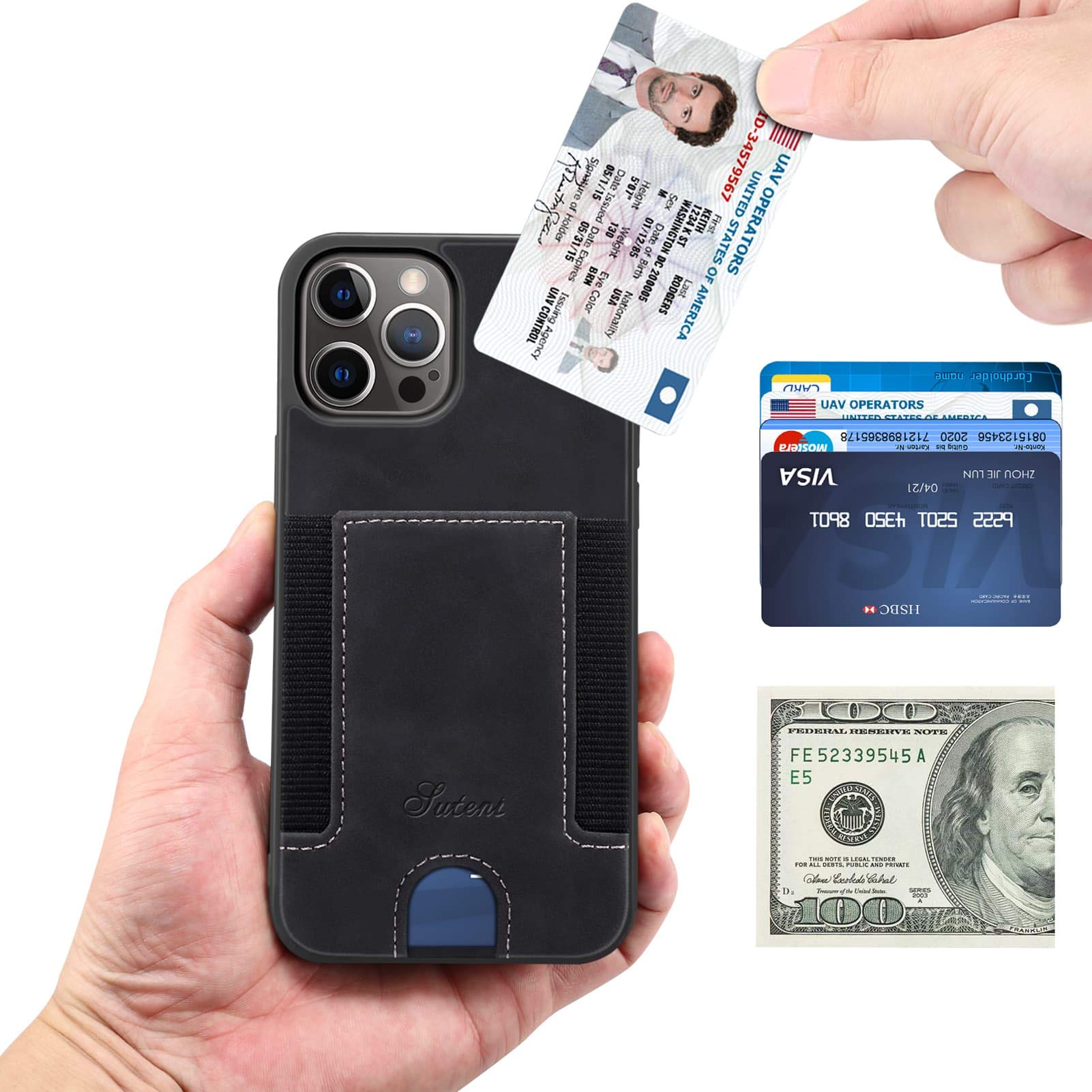 SINIANL Leather Wallet Case for iPhone 12/12 Pro (6.1 inch) - RFID Blocking Card Holder with Money Pocket | Slim Protective Back Cover | Perfect for Daily Commute, Travel & Business Use (2020 Model, Black)