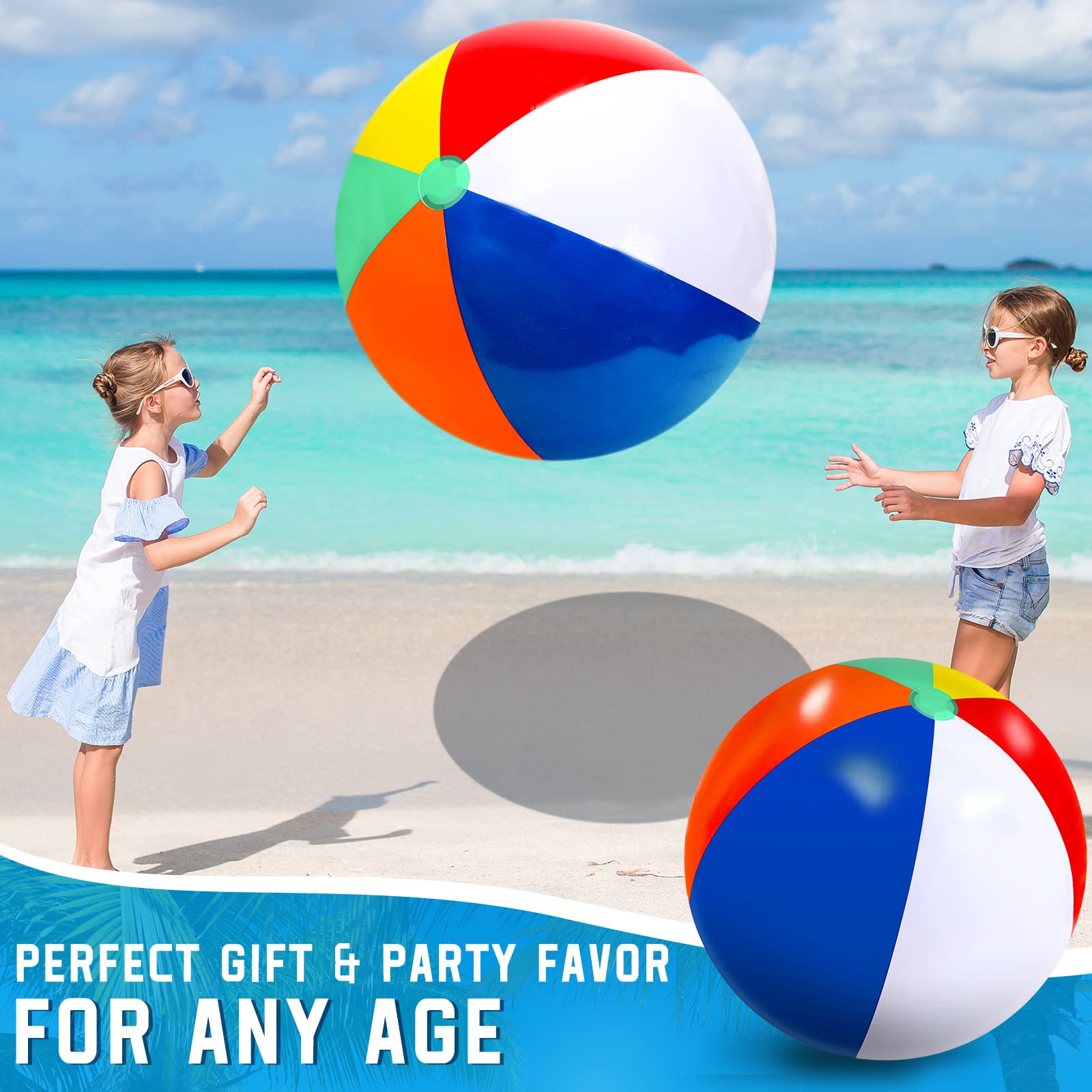 27 Inch Giant Inflatable Rainbow Beach Balls - 2 Pack Large Pool Toys for Summer Water Games, Swimming Parties & Outdoor Beach Activities