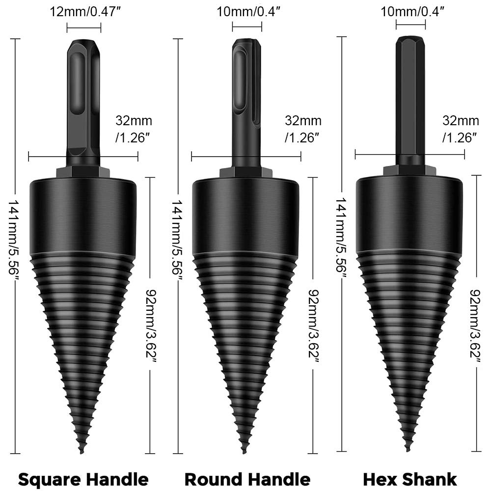 Heavy Duty Splitting Wood Cone Drill Bit Set (32mm/42mm) - Log Splitter Screw Cone for Firewood Kindling, Compatible with Household Electric Drills - Perfect for Camping, Fireplace & Outdoor Wood Splitting