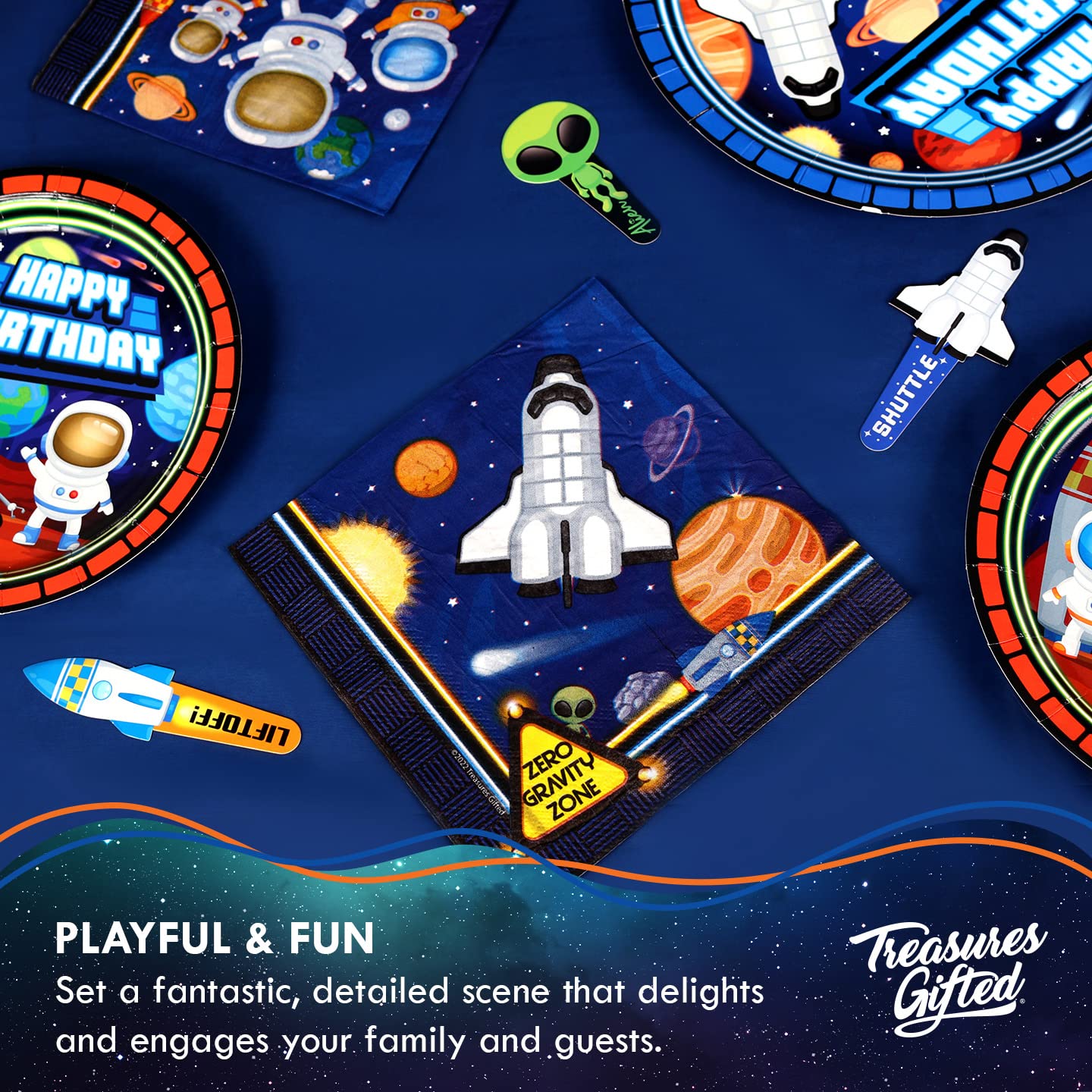 Outer Space Party Decorations Set for 16 Guests - Astronaut Themed Dinnerware with Plates & Napkins - Perfect for Space Birthday Parties, Kids' Astronaut Theme Events & Galactic Celebrations