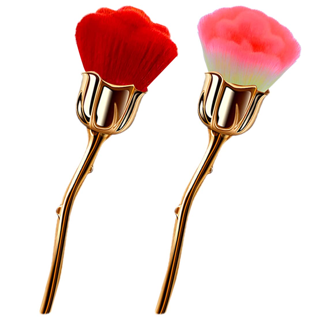 2 Pcs Rose Flower Makeup Brushes - Super Large Kabuki Brush for Face Powder, Blush & Loose Powder | Soft Cosmetic Brush Set for Makeup & Manicure (Red/Pink) | Perfect for Professional Salon, Home Beauty Routine & Travel Makeup Kit