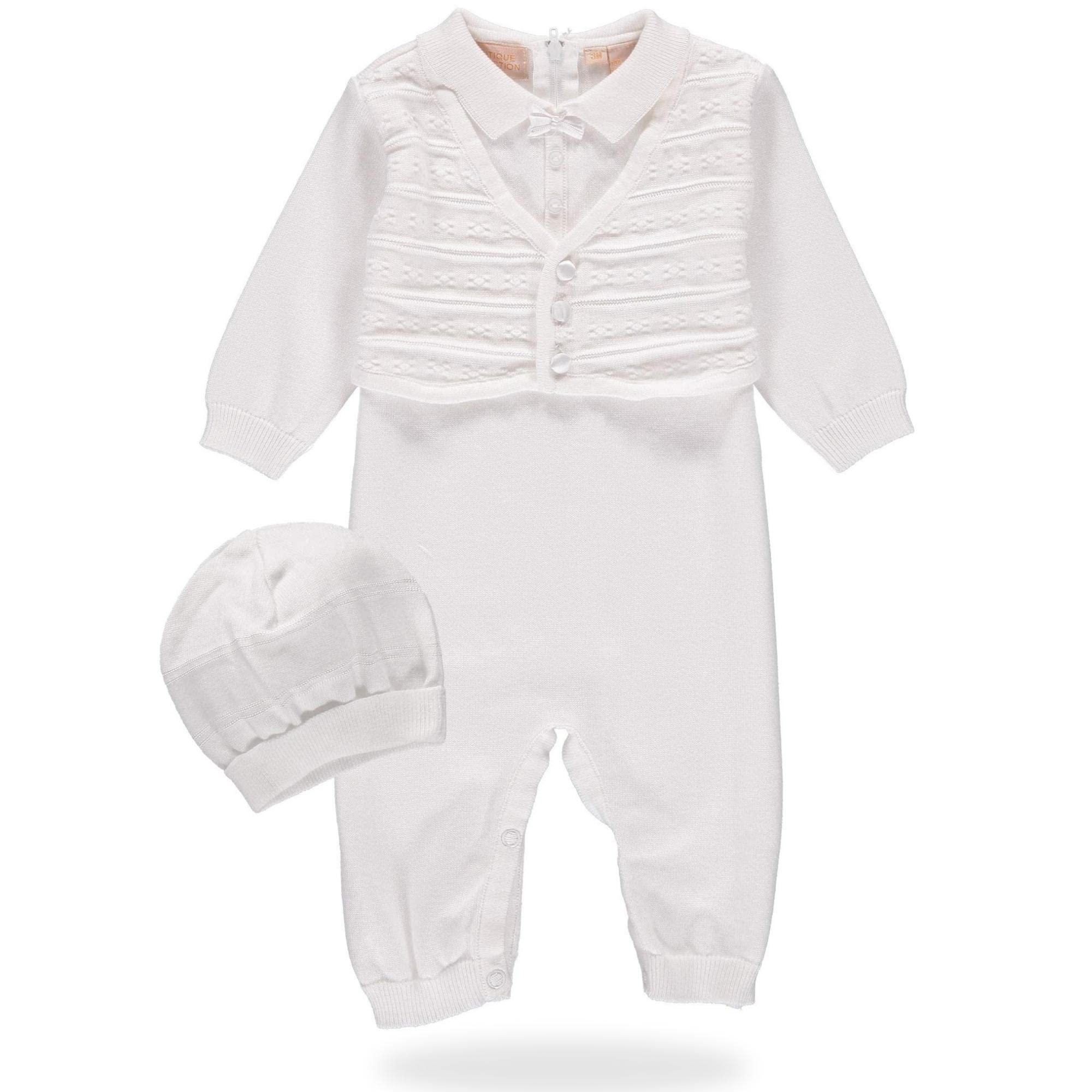 Baby Boys Christening Outfit - White Baptismal Suit Set with Hat & Booties | Perfect for Christening, Baptism & First Communion Ceremonies