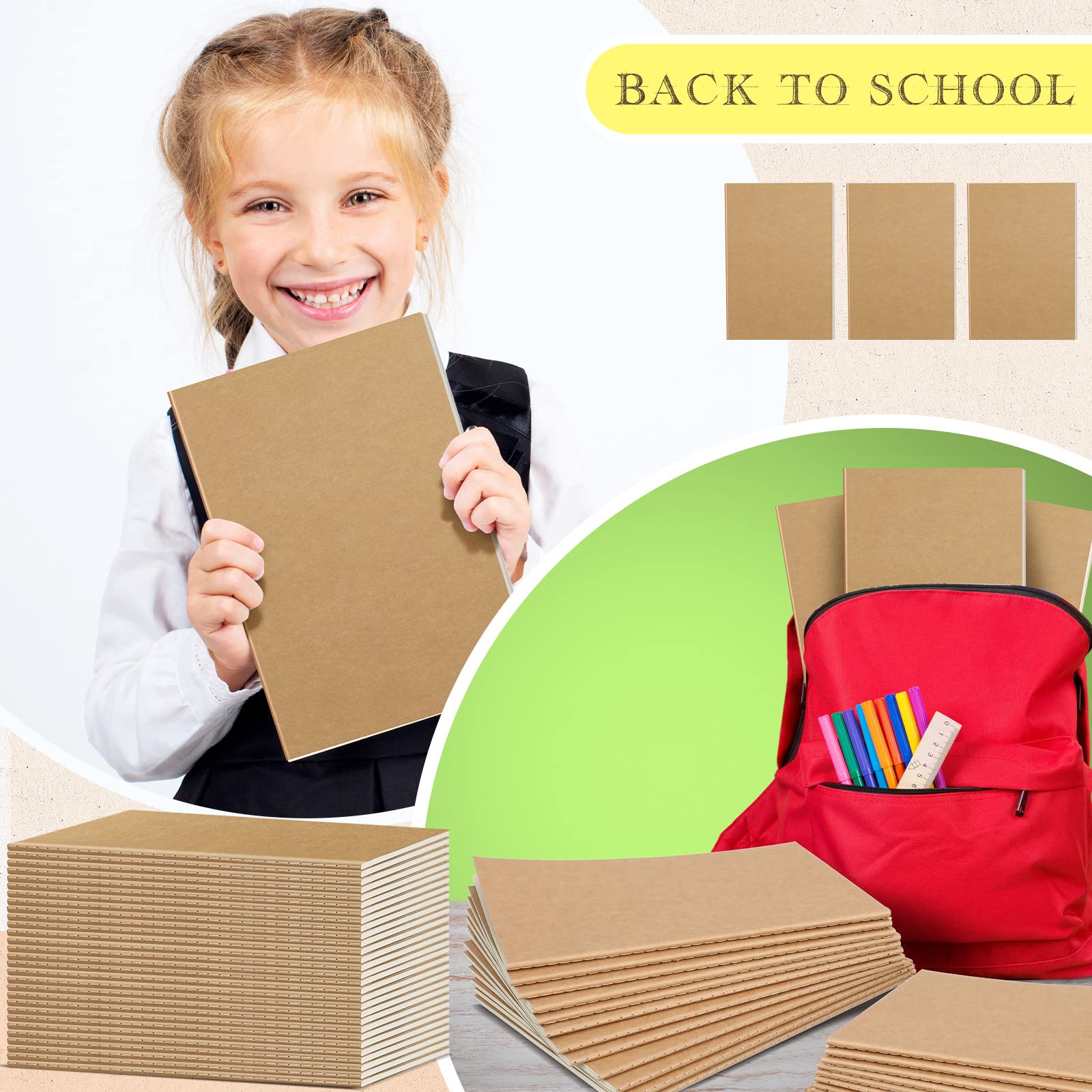 Handepo 100-Pack A5 Composition Notebooks - Lined Kraft Paper Journals with Soft Cover for Students, Office & School Supplies | Bulk Classroom Notebooks, Travel Diary, Memo Books (Kraft Color) - Perfect for Note Taking, Journaling & Gift Giving