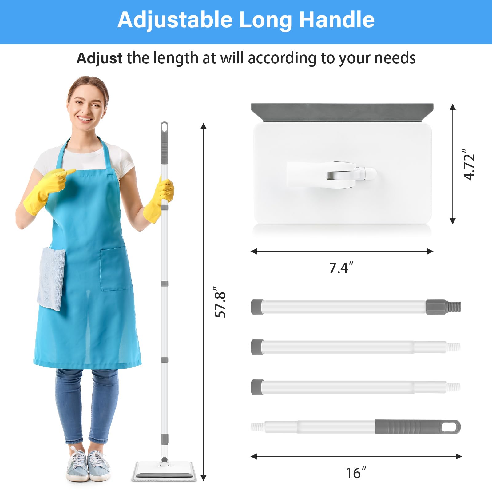 Deluxe Extendable Baseboard Cleaner with Long Handle - 4 Reusable Cleaning Pads for Walls, Ceilings, Floors - Perfect for Bathroom, Kitchen & Shower Cleaning - Multi-Surface Cleaning Tool for Home & Office