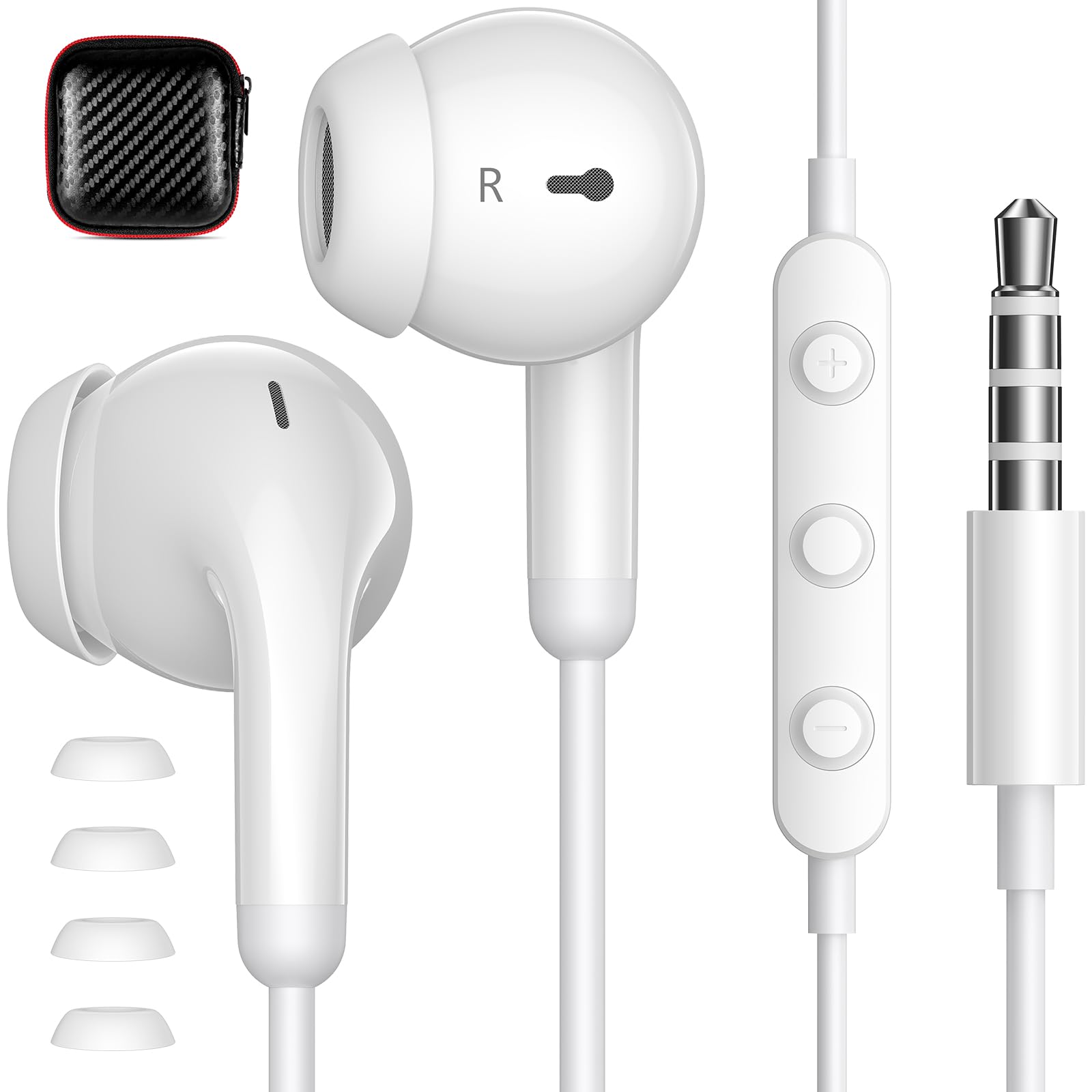 Wired Earbuds with Microphone & Volume Control - 3.5mm Lightweight In-Ear Headphones for MacBook Pro/Air, iPhone, Samsung, Android, PC, Gaming Console - Perfect for School, Work, Gaming & Travel
