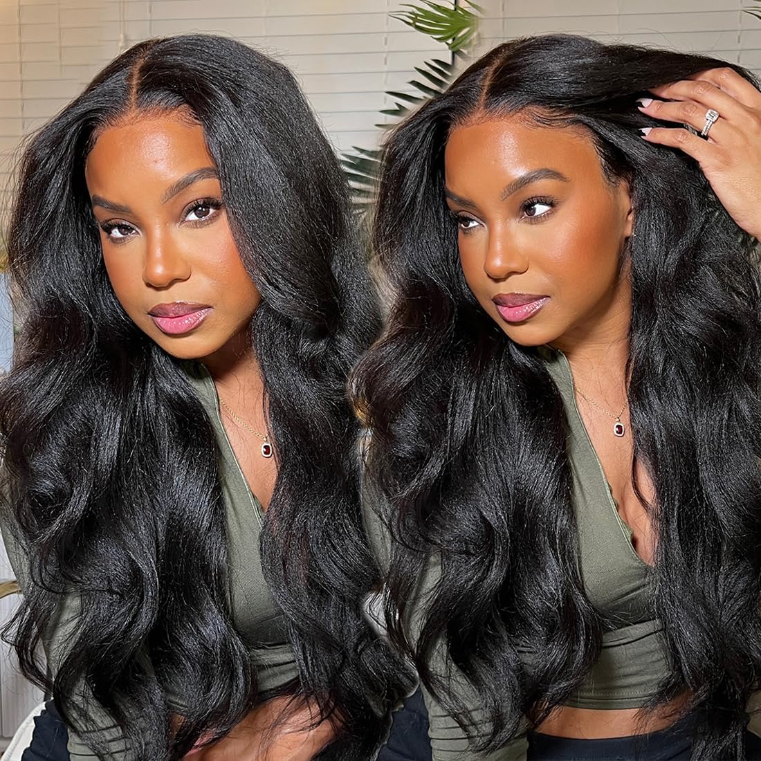 24Inch Kinky Straight Human Hair Lace Front Wig - Pre Plucked with Baby Hair, 13x6 HD Transparent Lace, 180% Density, Natural Yaki Straight Human Hair Wigs for Black Women | Perfect for Daily Wear, Parties, Cosplay & Protective Styling