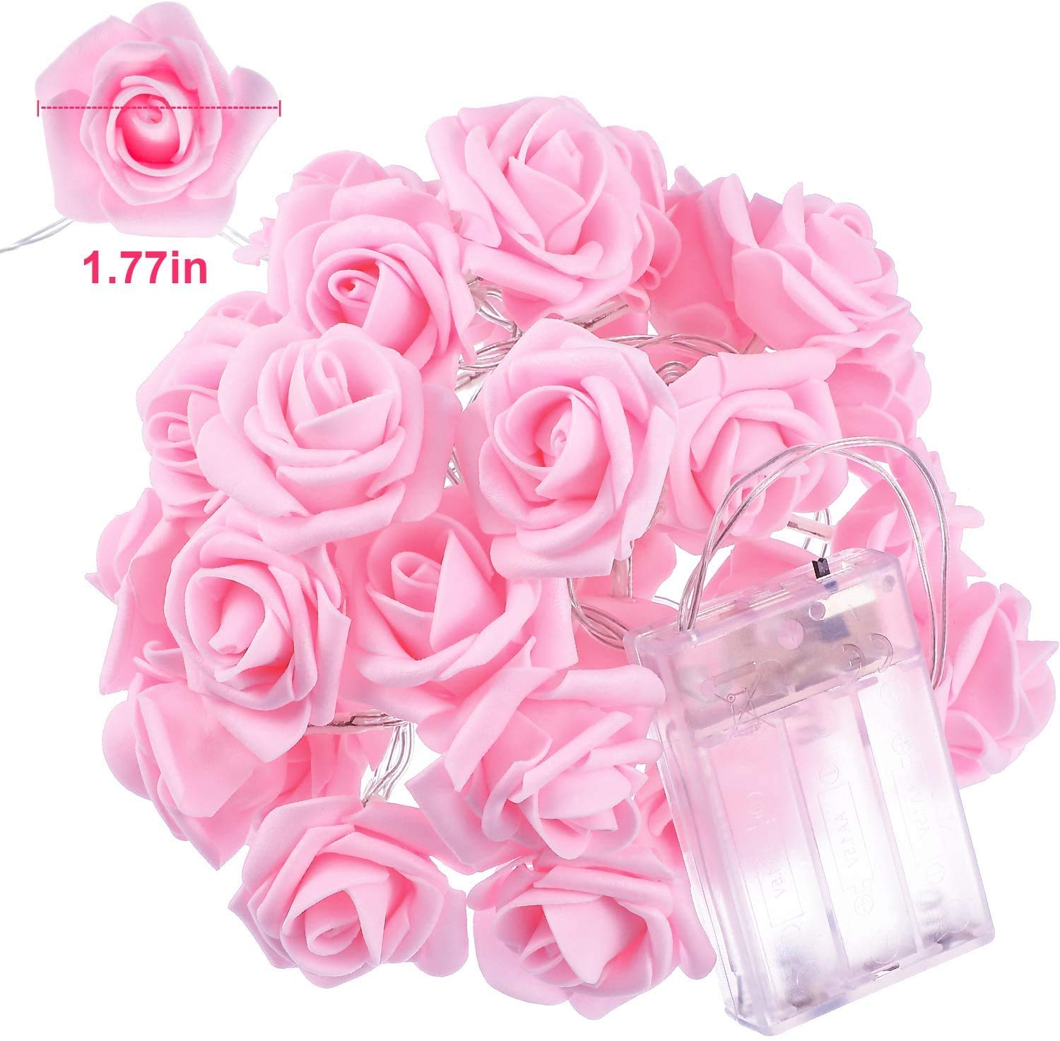 RECUTMS 20 LED Pink Rose Fairy String Lights - Battery Powered Floral Lights for Valentine's Day, Wedding, Home Decor | Indoor/Outdoor Use in Bedroom, Garden, Party & Anniversary Celebrations