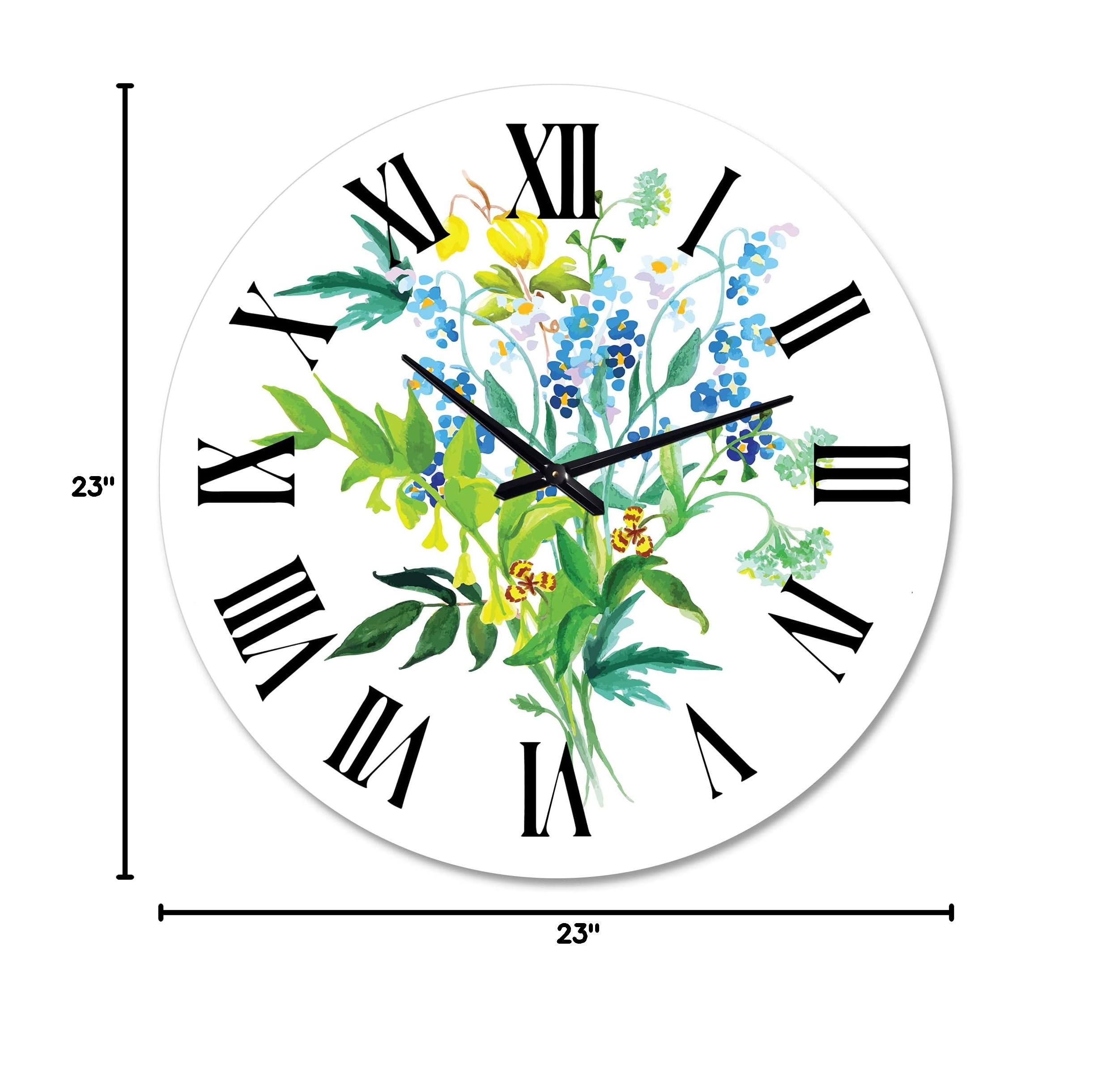 Farmhouse Wall Clock with Meadow Flowers Garland - Large Floral Botanical Wall Clock for Kitchen, Living Room, and Bedroom Decor | Perfect Rustic Home Decor Gift