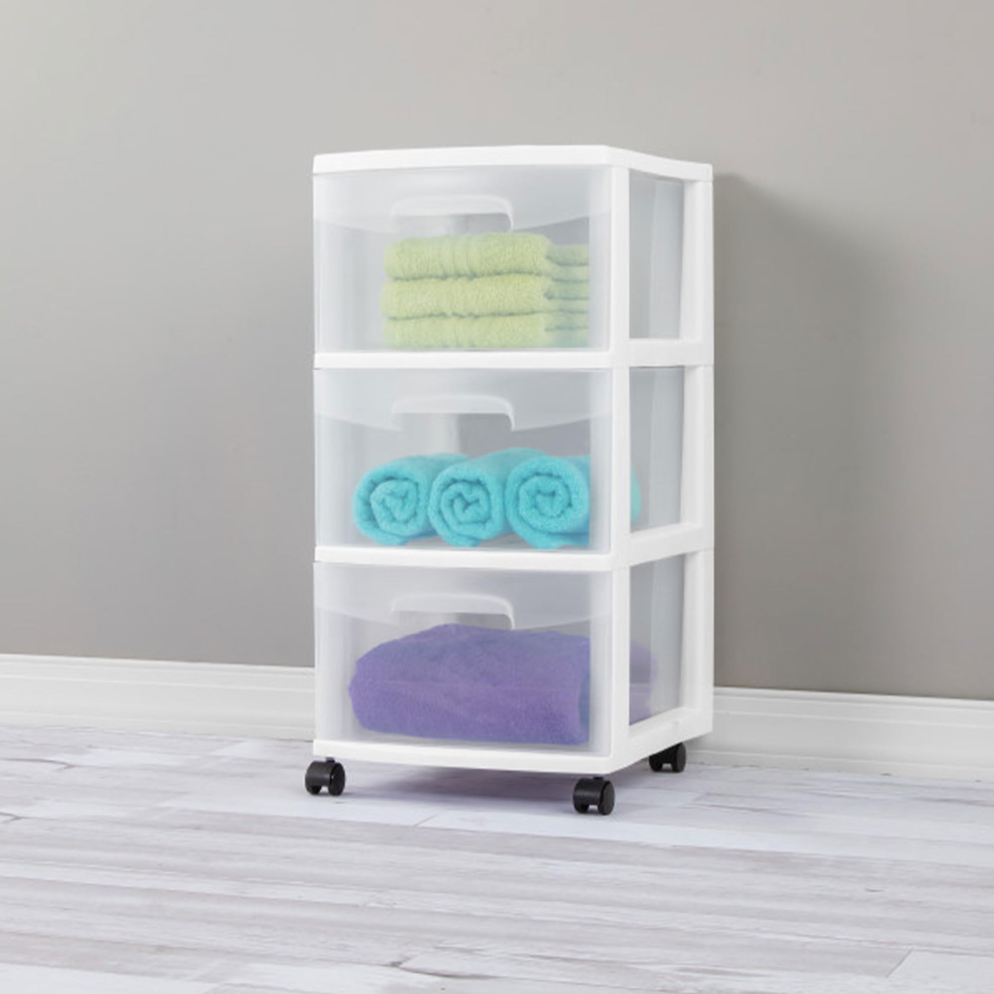 Sterilite 4-Pack 3-Drawer Rolling Storage Cart - White Plastic Organizer Bins for Closet, Bathroom & Office Organization - Space-Saving Mobile Storage Solution for Home, Dorm or Workplace