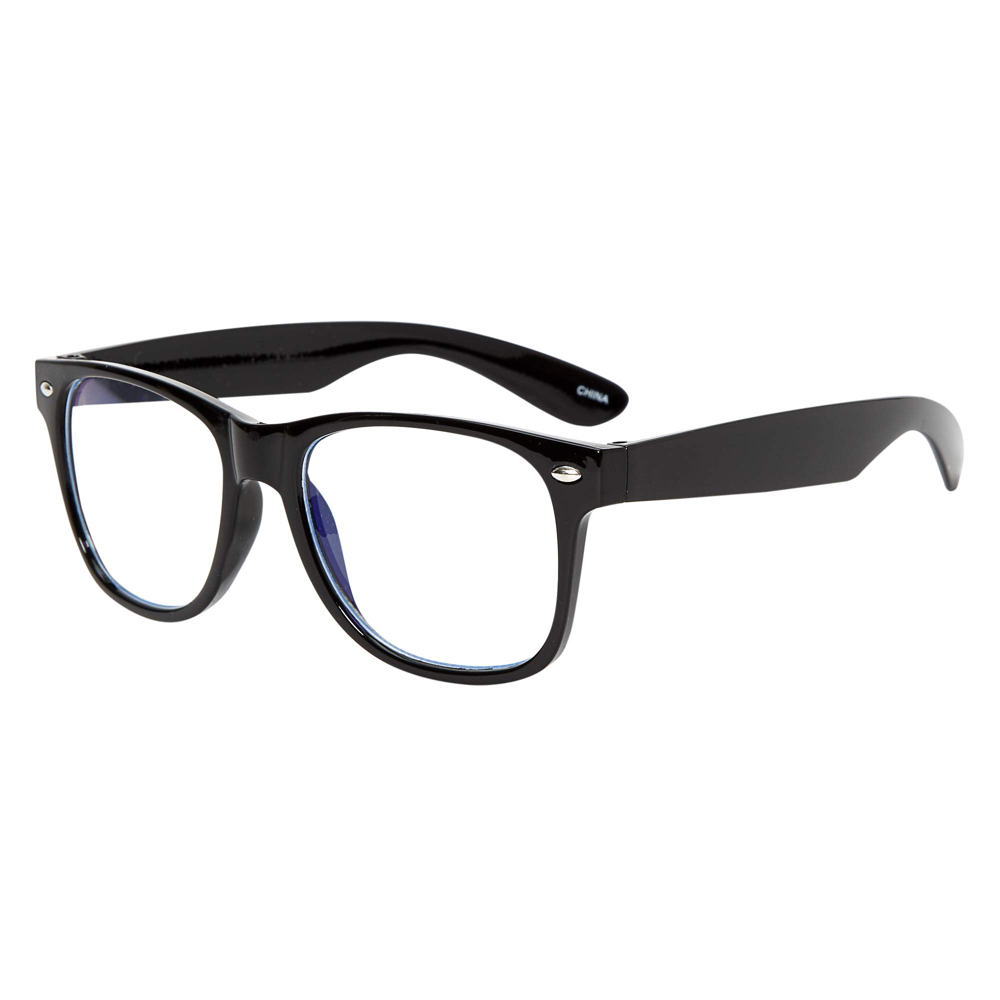 Claire's Solar Blue Light Blocking Retro Clear Lens Glasses Frames - Black for Computer Work, Gaming & Screen Time Protection