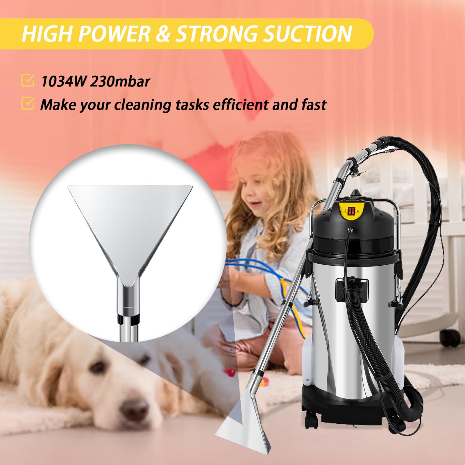 TBVECHI 1000W 3-in-1 Commercial Carpet Cleaner Machine - 40L/11Gal Professional Carpet Extractor with Sprayer, Floor Brush & Vacuum for Deep Cleaning - Ideal for Hotels, Offices & Home Use (2-Package Shipping)