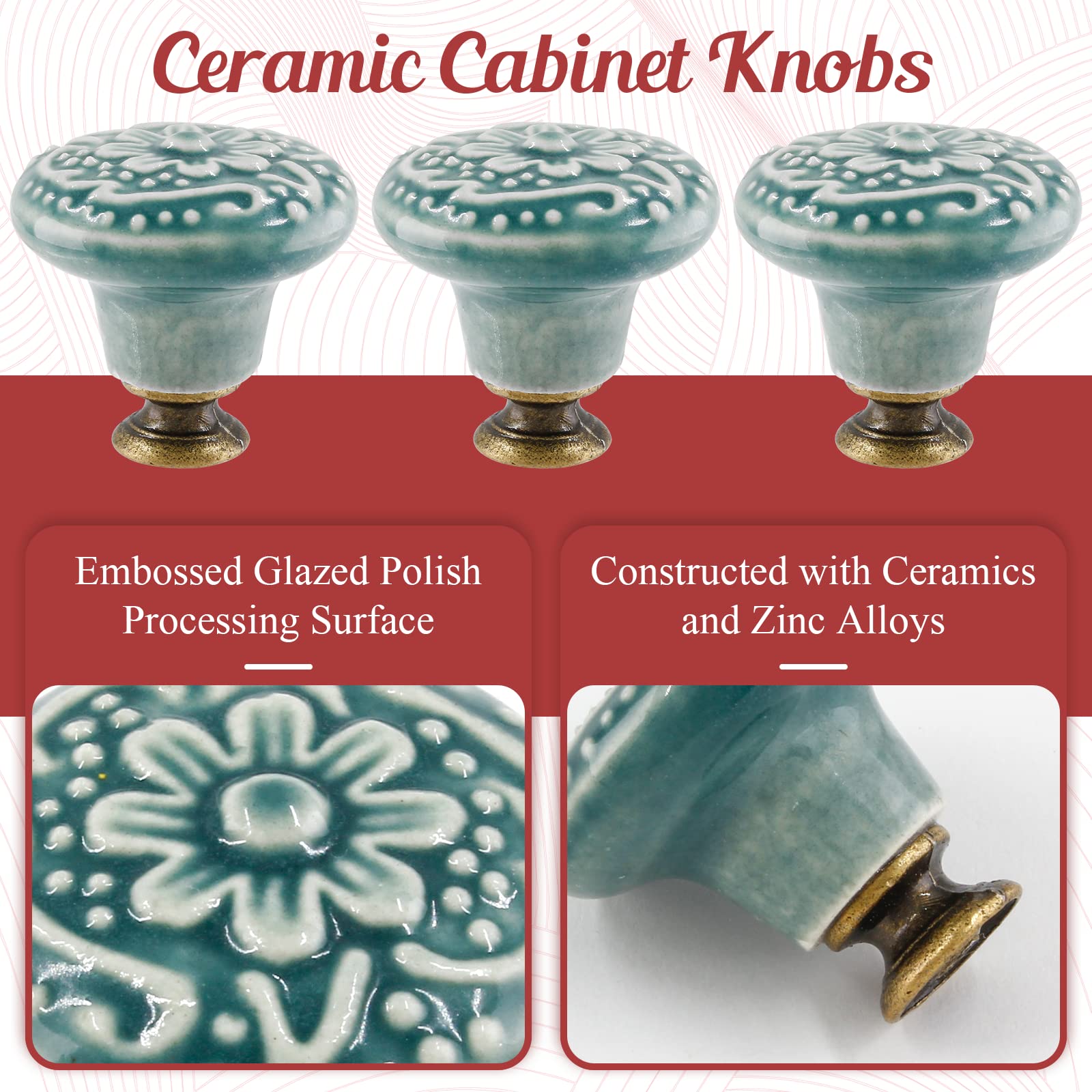 Vintage Green Ceramic Knobs 4pcs - Retro Drawer Pulls for Kitchen Cabinets & Furniture