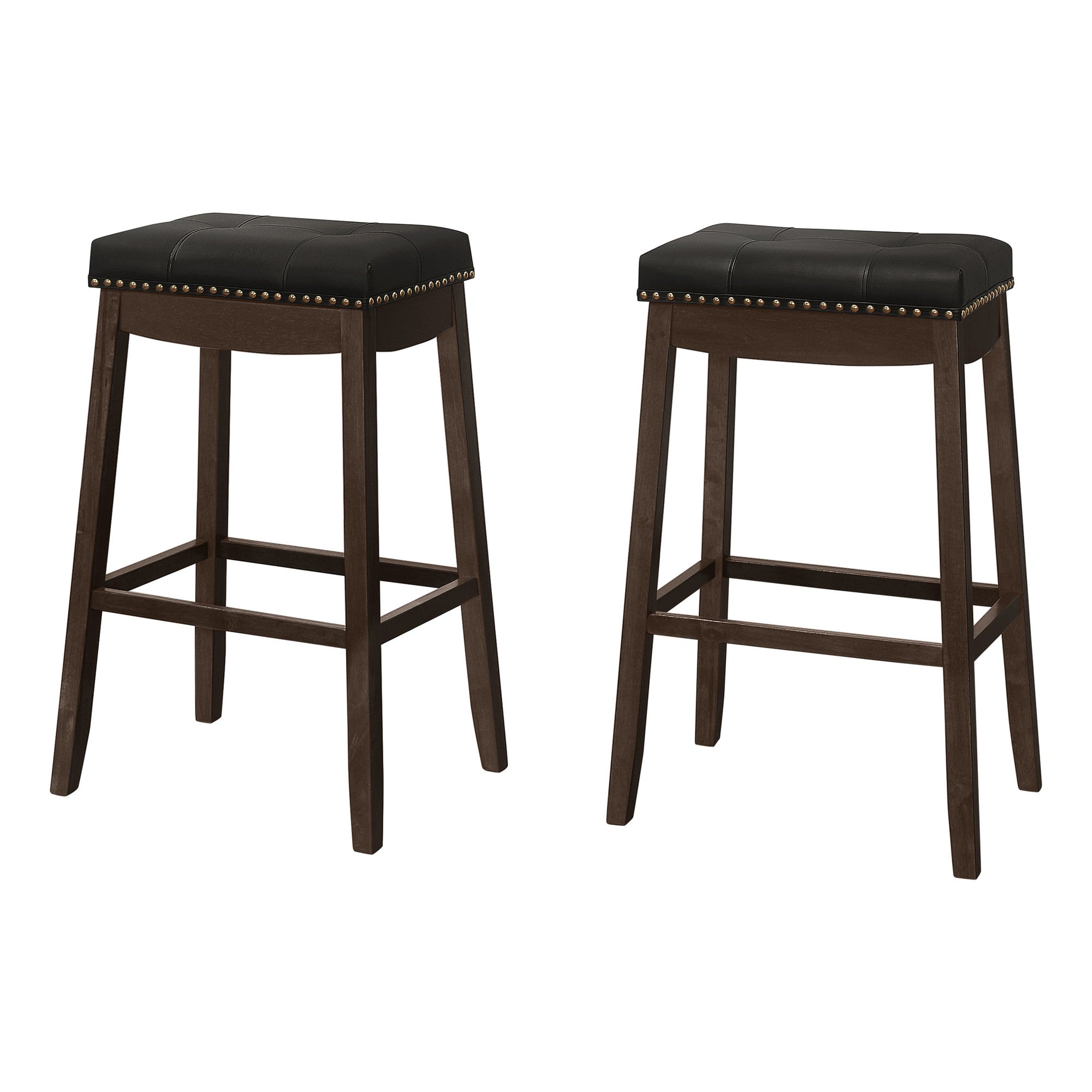 2-Pack Black Leather Look Bar Stools - 29 Inch Height - Modern Espresso Finish - Perfect for Kitchen Islands, Bars & Dining Counter Seating